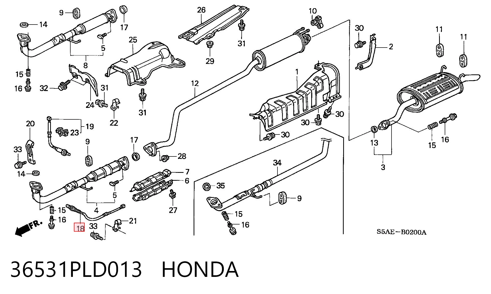 36531PLD013 Honda Sensor de oxígeno previo al catalizador