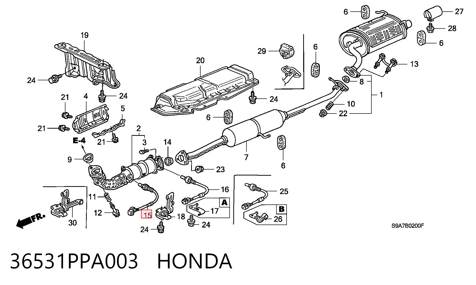 36531PPA003 Honda Sensor de oxígeno previo al catalizador