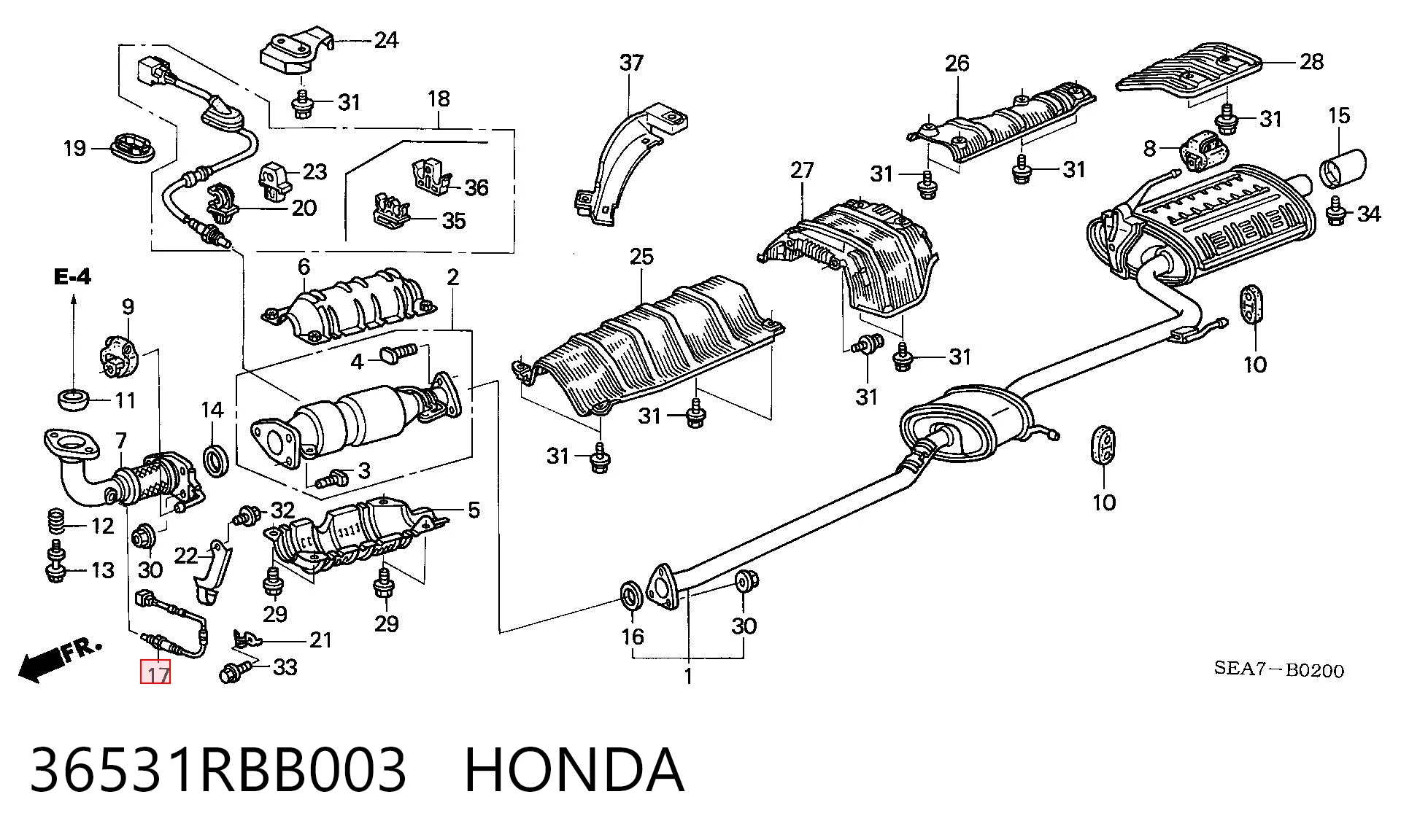 36531RBB003 Honda Sensor de oxígeno previo al catalizador