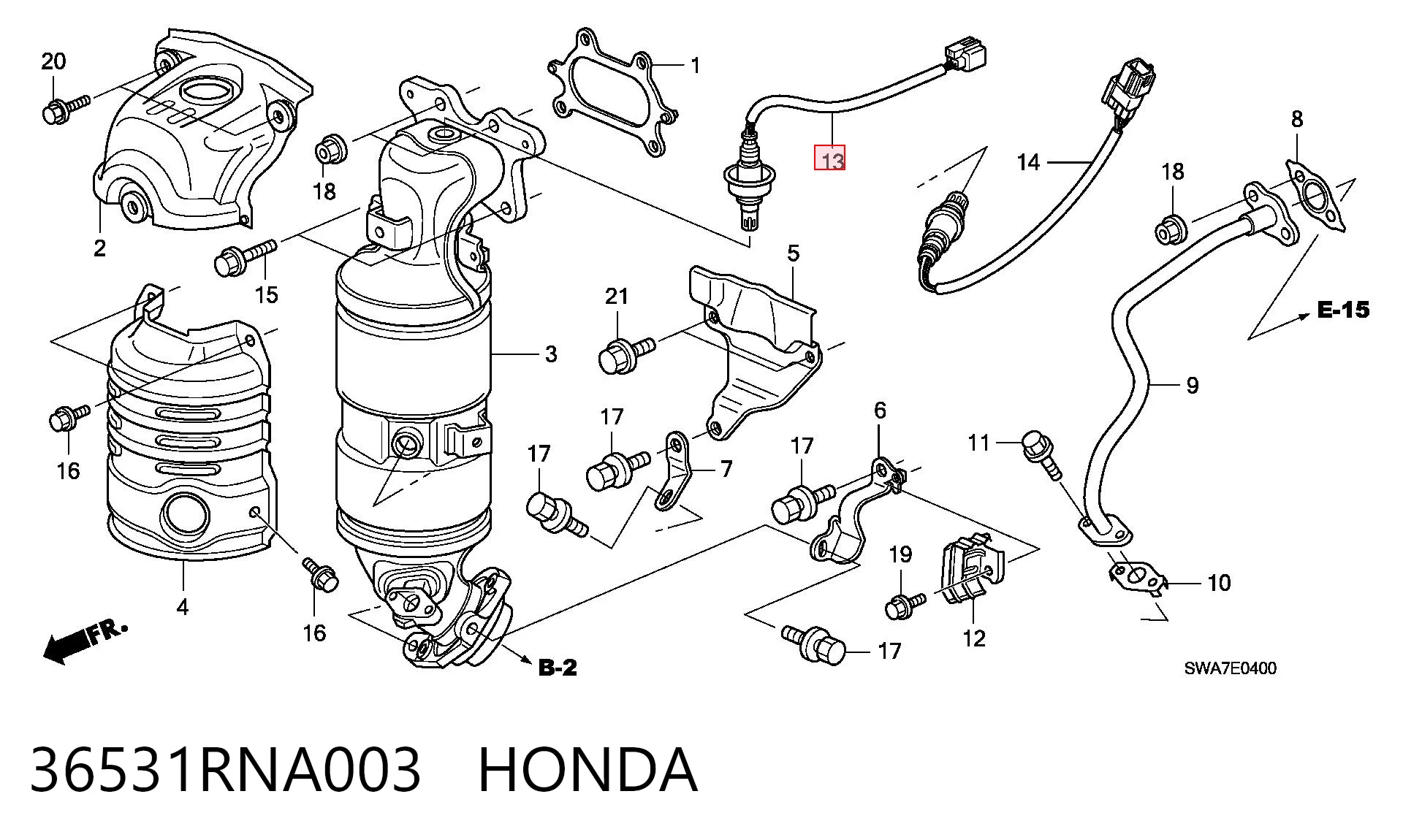 36531RNA003 Honda Sensor de oxígeno previo al catalizador