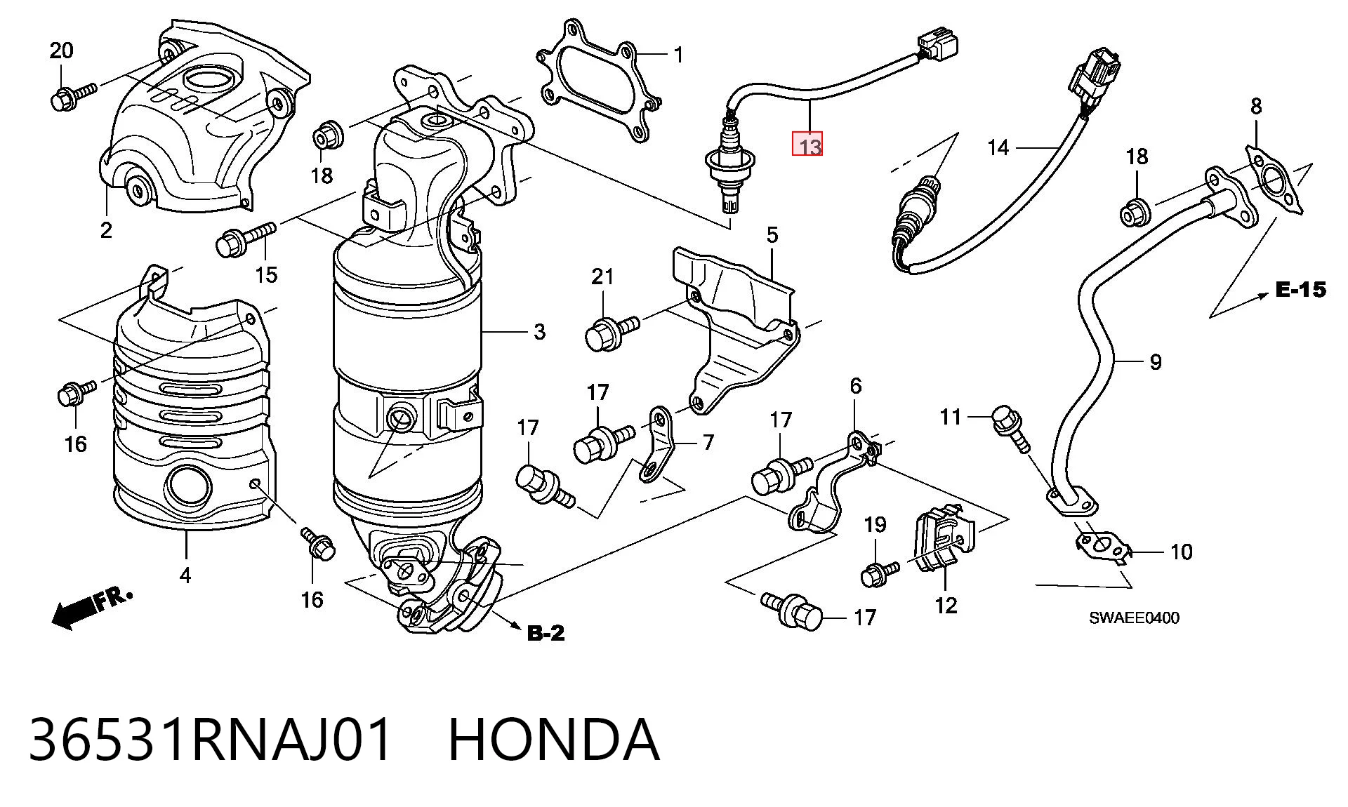 36531RNAJ01 Honda Sensor de oxígeno previo al catalizador