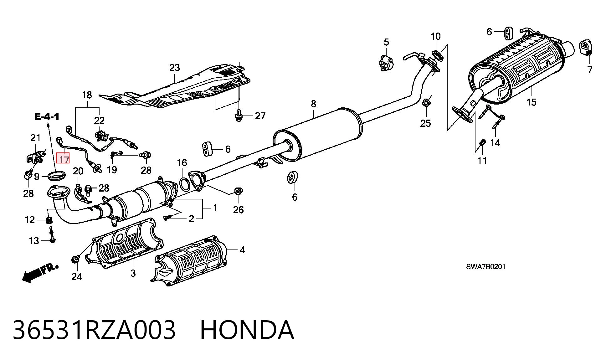 36531RZA003 Honda Sensor de oxígeno previo al catalizador