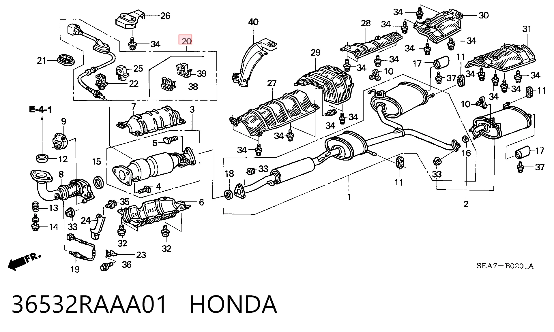 36532RAAA01 Honda Sonda lambda de oxígeno posterior al catalizador