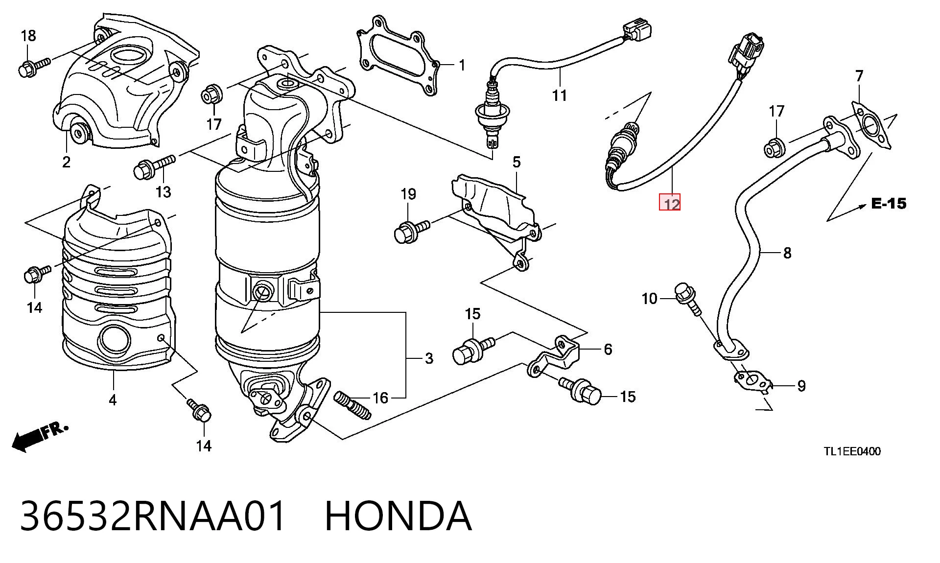 36532RNAA01 Honda Sonda lambda de oxígeno posterior al catalizador