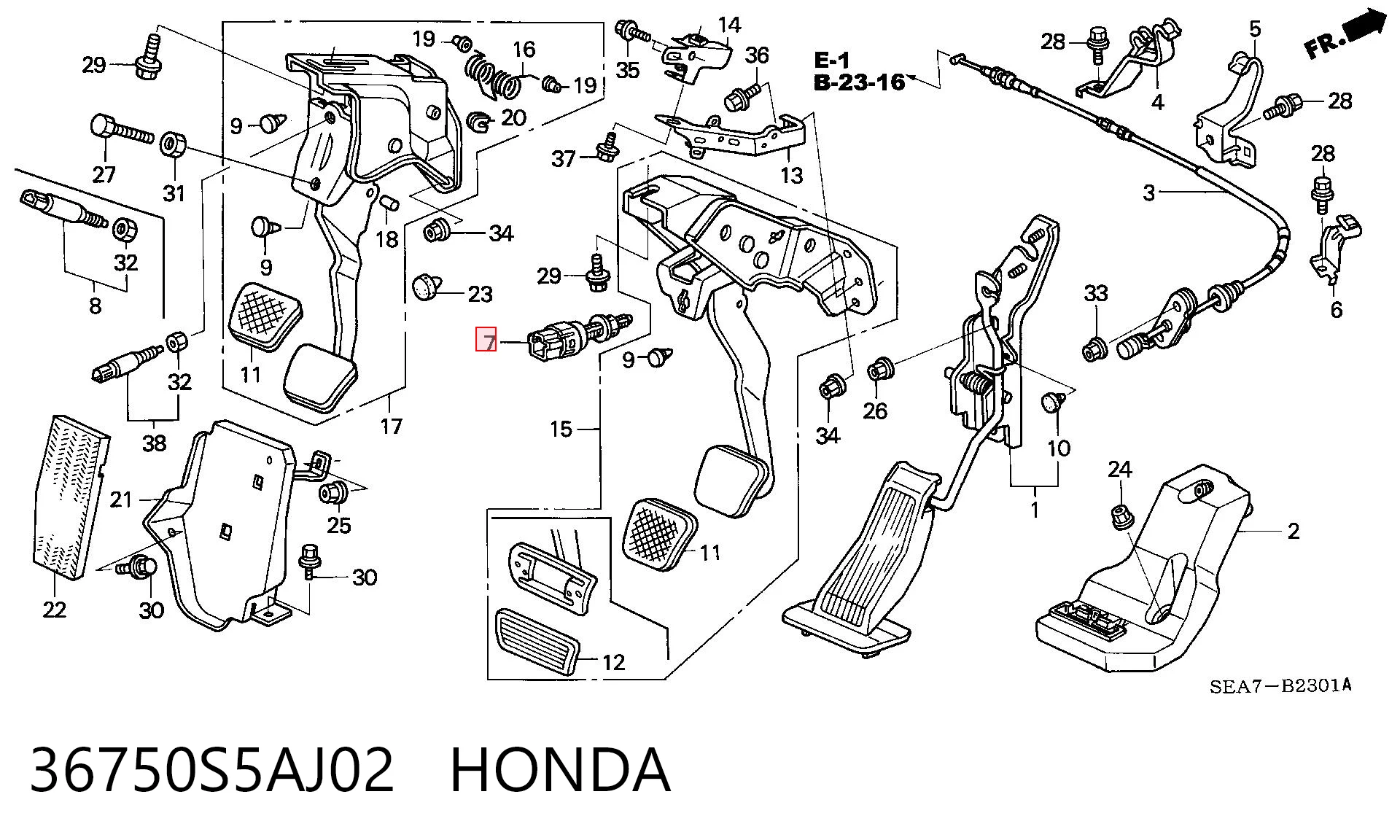 36750S5AJ02 Honda Interruptor luces de freno