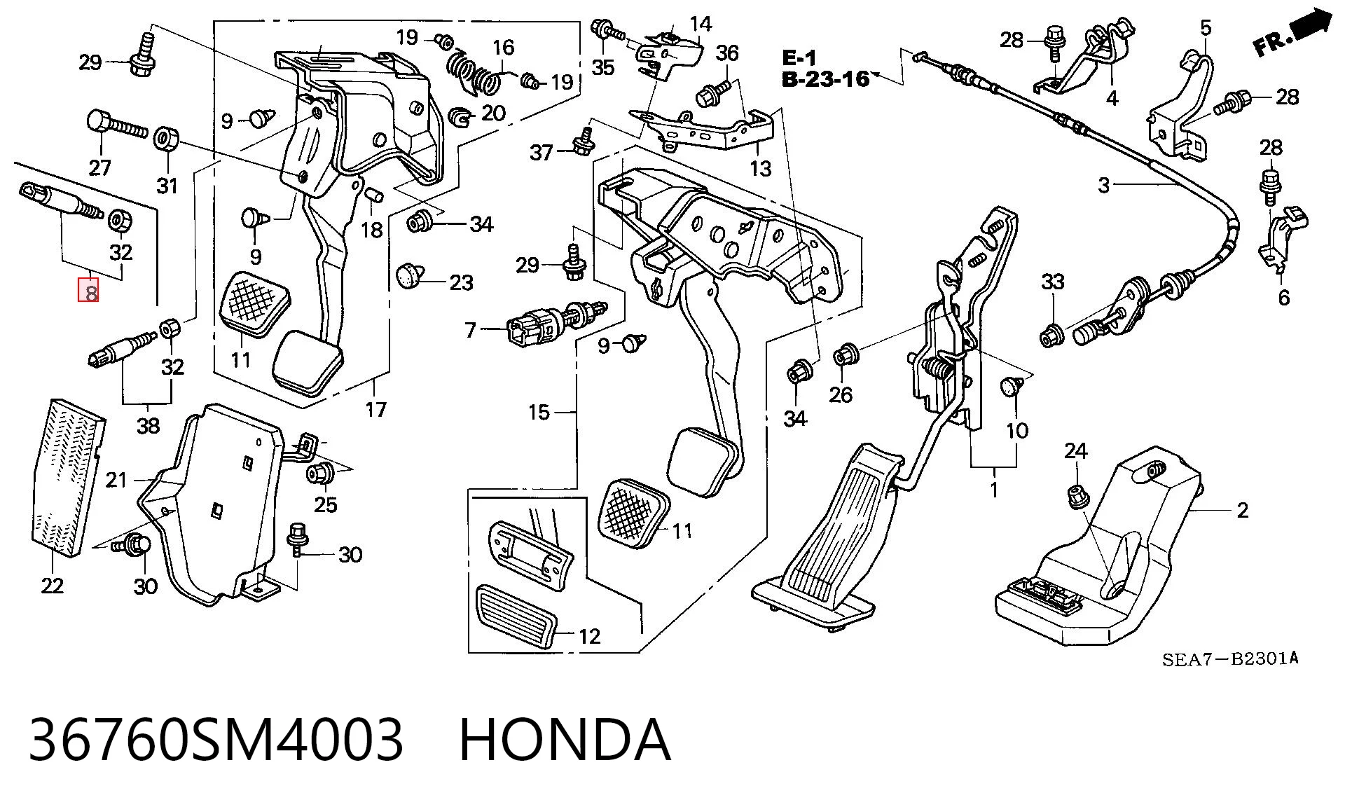 36760SM4003 Honda Interruptor de embrague