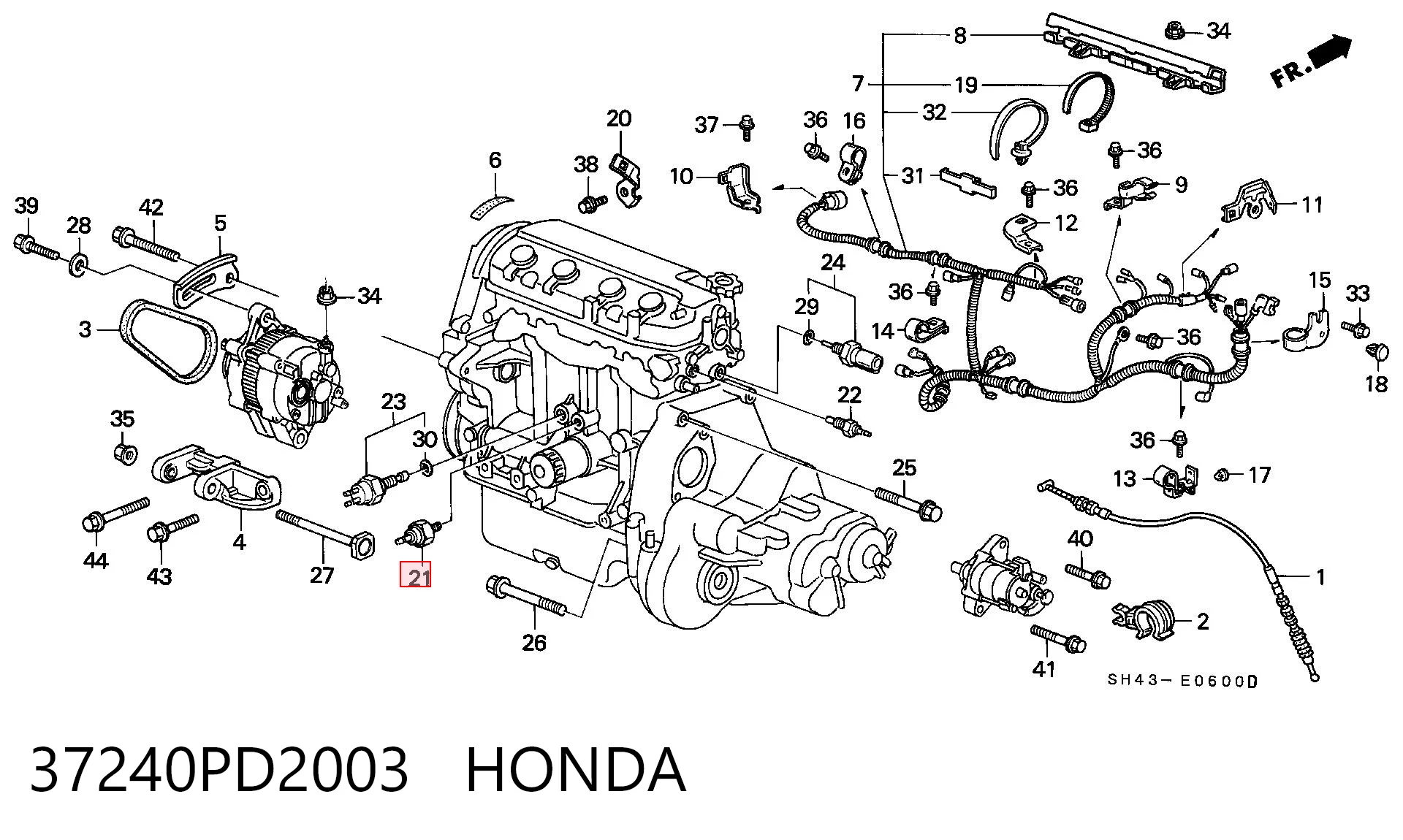 37240PD2003 Honda Indicador de presión del aceite