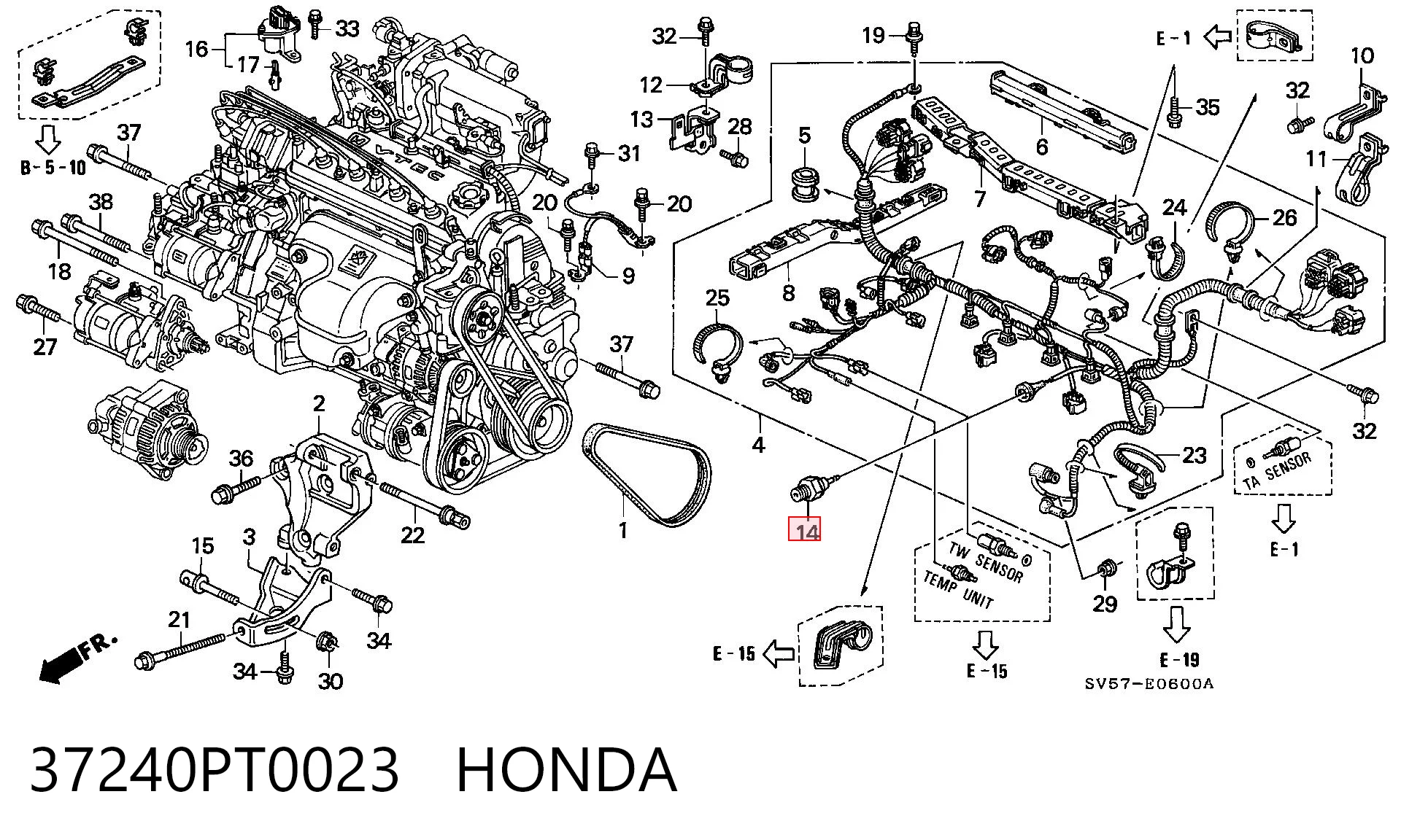 37240PT0023 Honda Indicador de presión del aceite