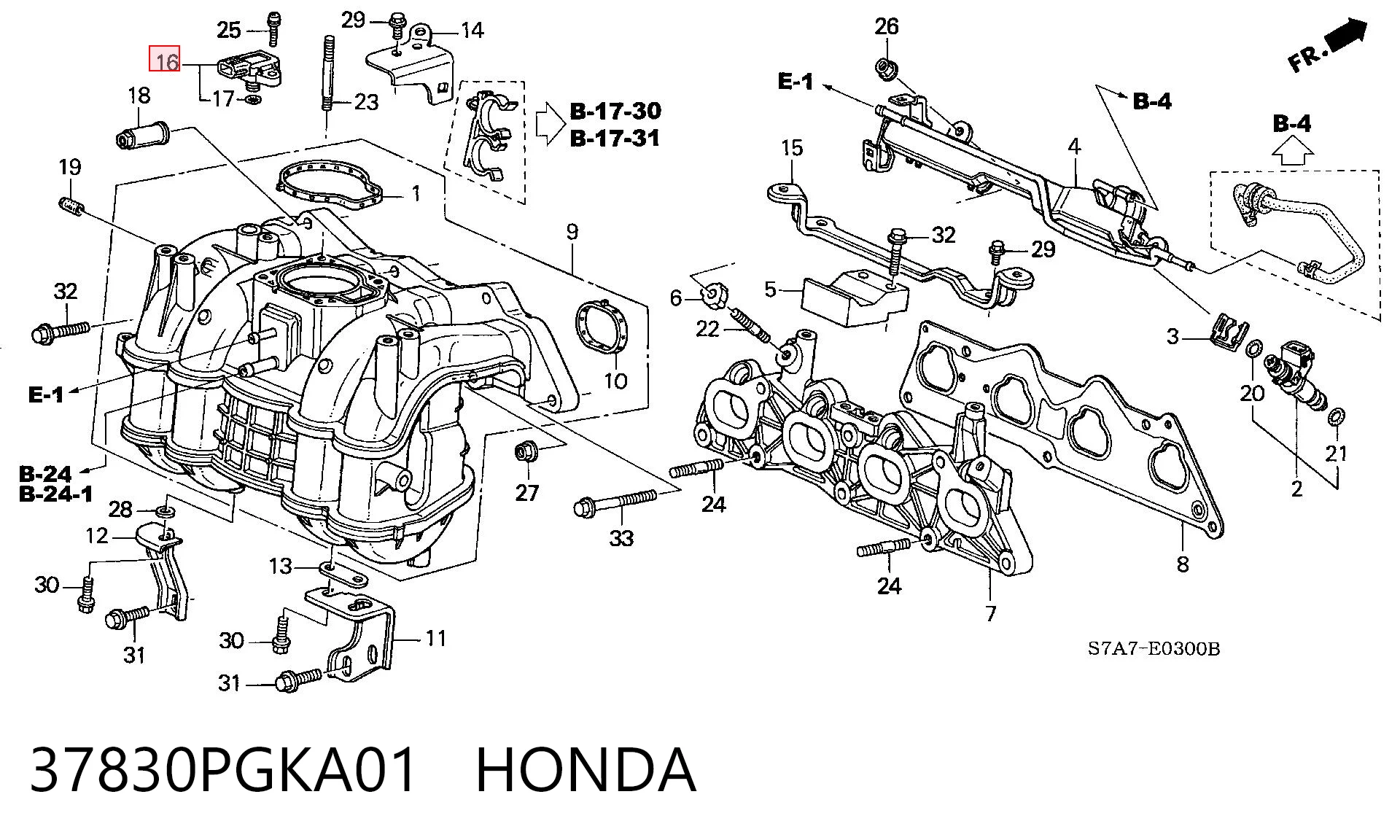 37830PGKA01 Honda Sensor De Presion Del Colector De Admision