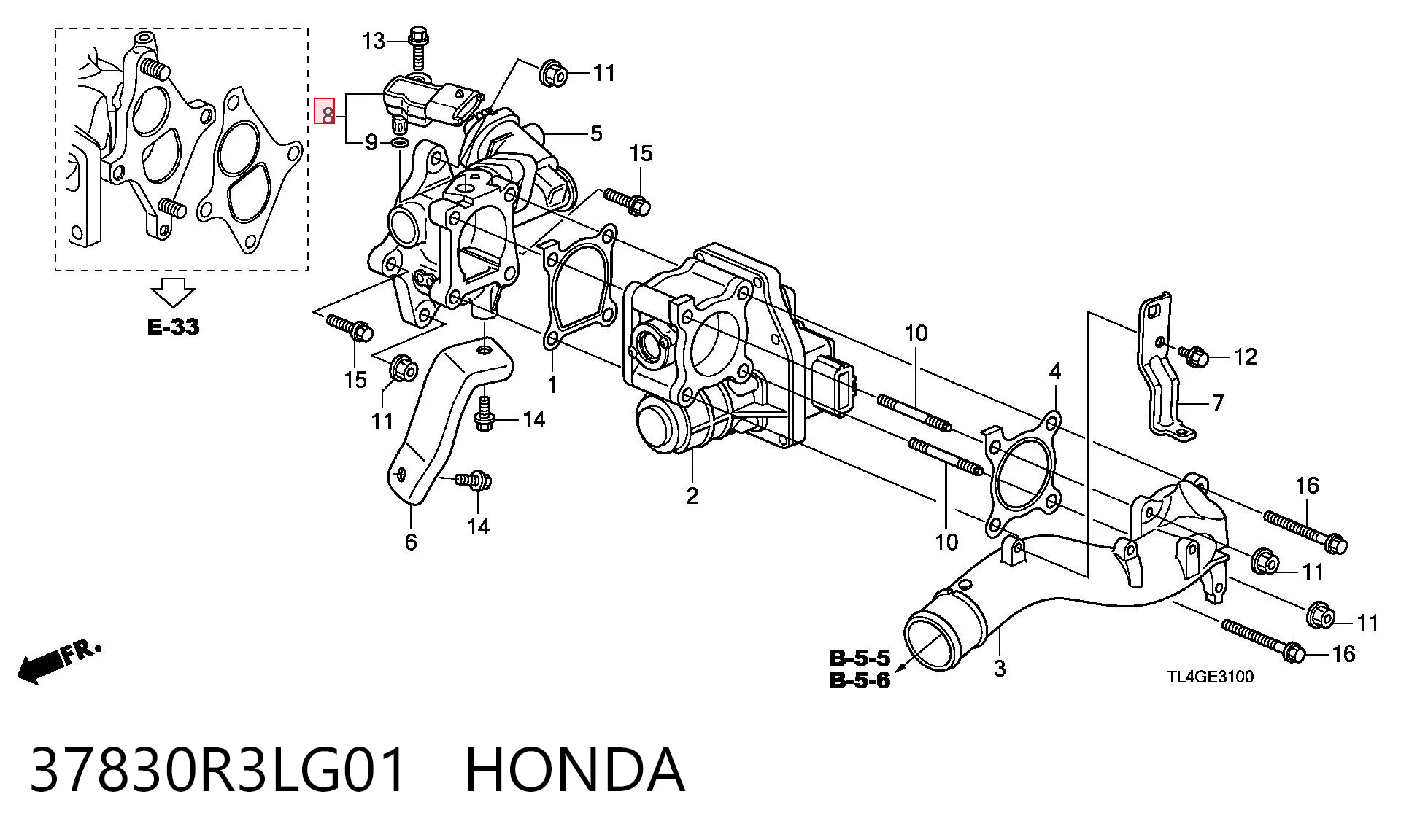 37830R3LG01 Honda Sensor, presión colector de admisión 