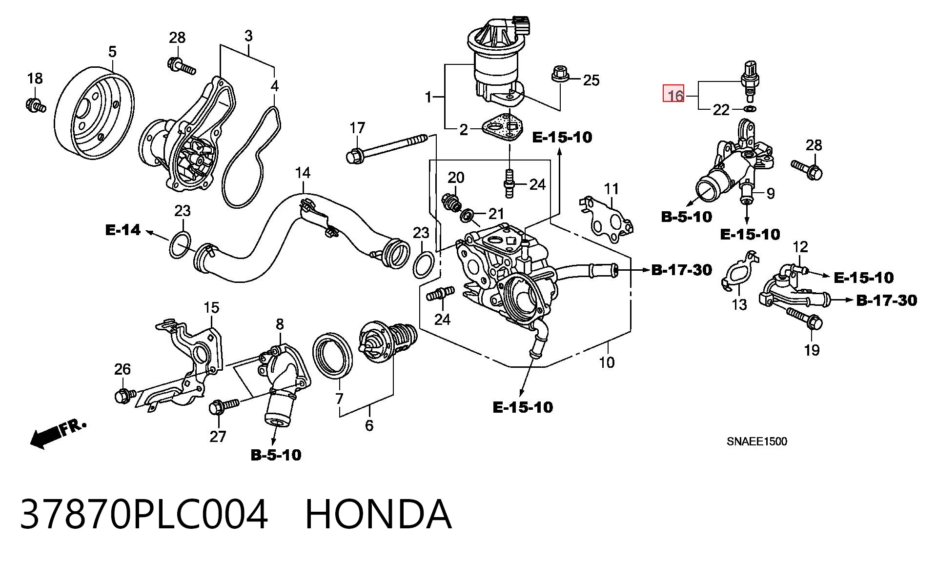 37870PLC004 Honda Sensor temperatura refrigerante