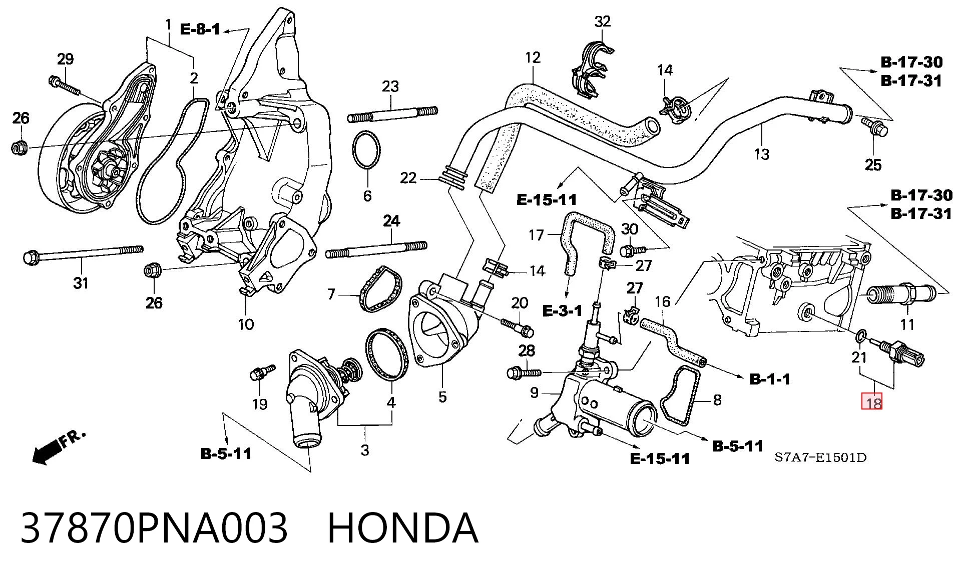 37870PNA003 Honda Sensor temperatura refrigerante
