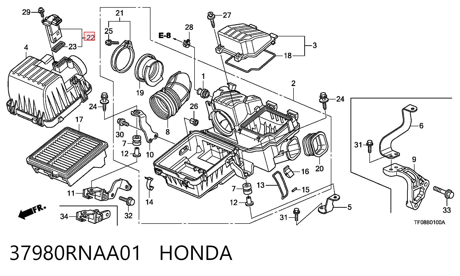 37980RNAA01 Honda Sensor de flujo de aire