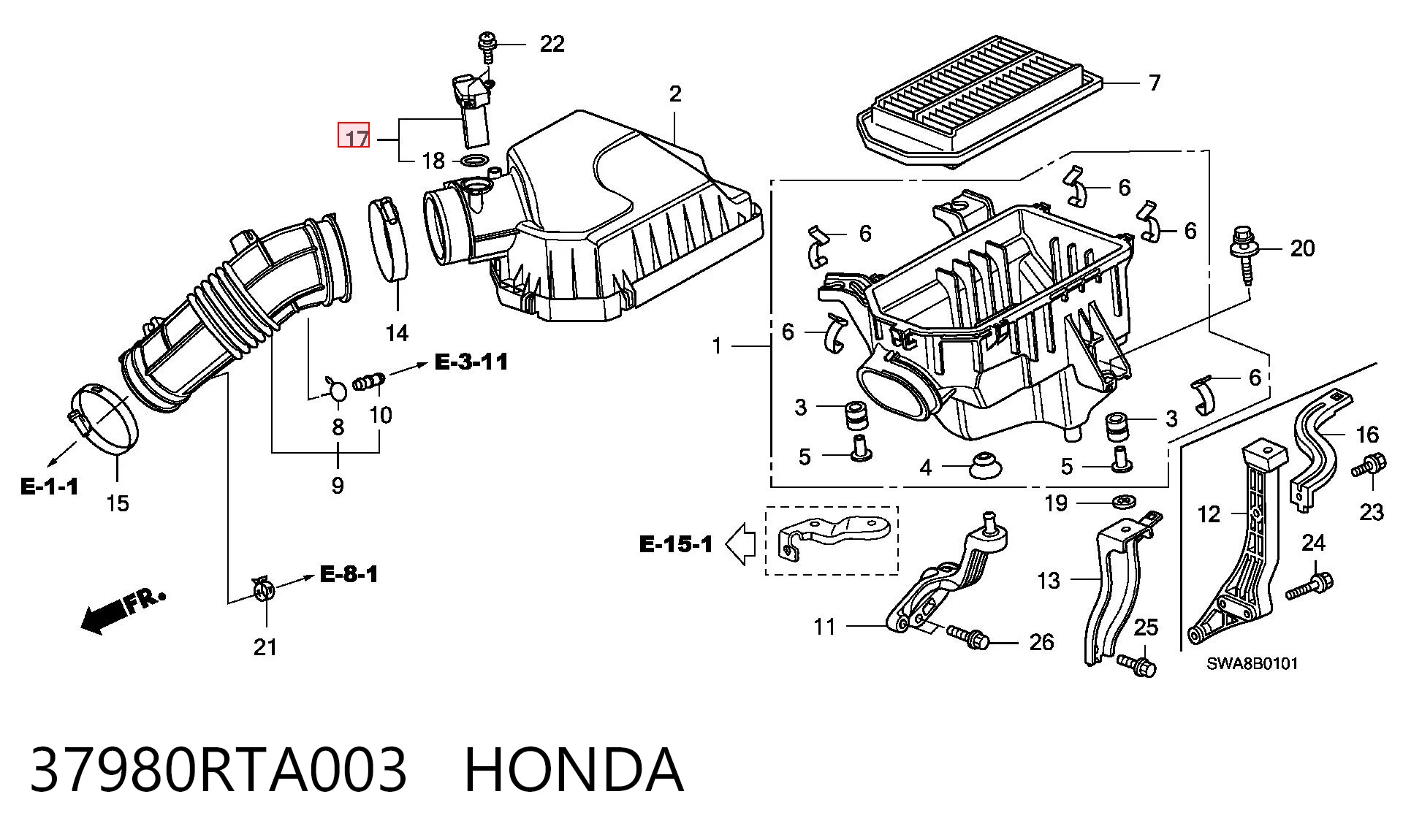 37980RTA003 Honda Sensor de flujo de aire