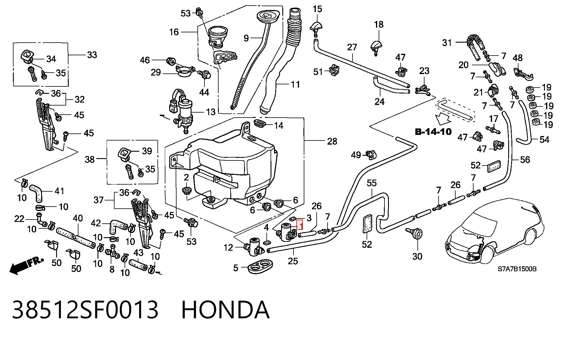 38512SF0013 Honda Bomba-motor del lavaparabrisas trasero