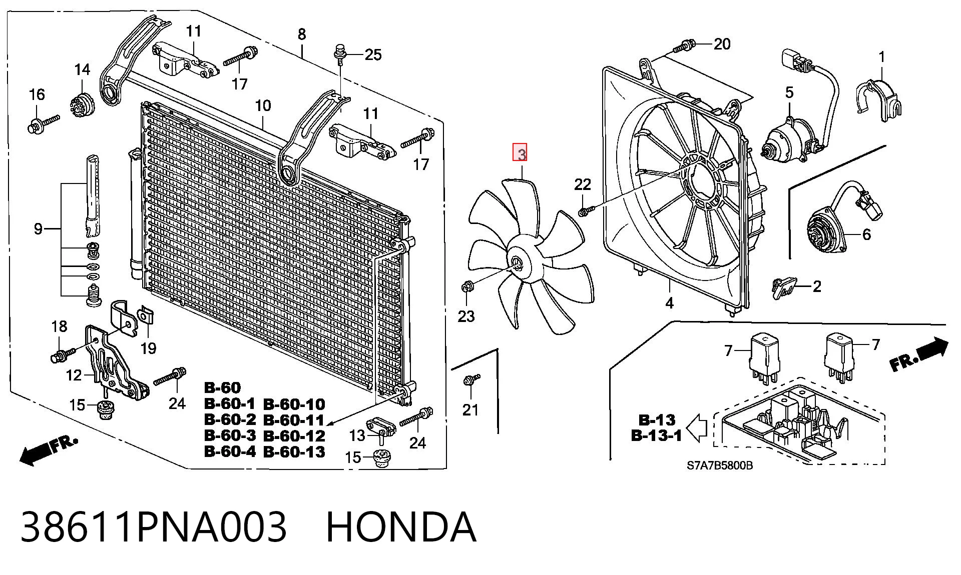 38611PNA003 Honda Rodete ventilador, aire acondicionado