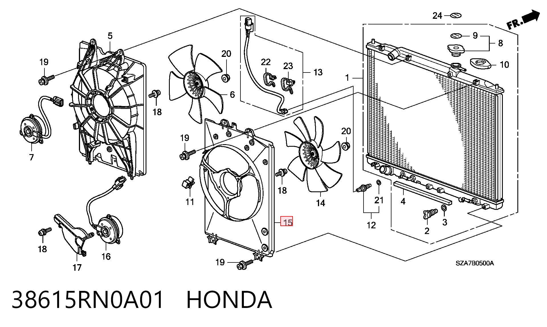 38615RN0A01 Honda Difusor del radiador del aire acondicionado