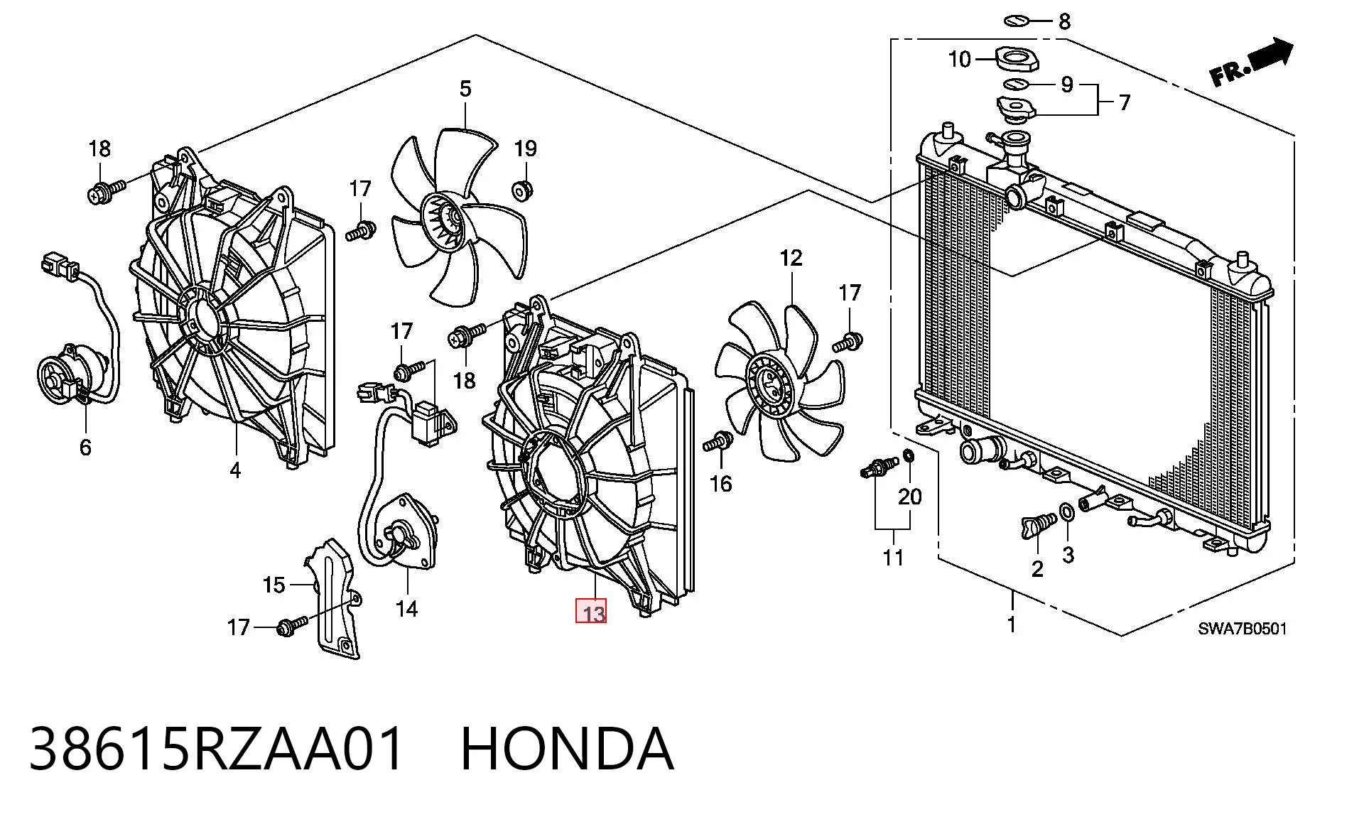 38615RZAA01 Honda Difusor del radiador del aire acondicionado