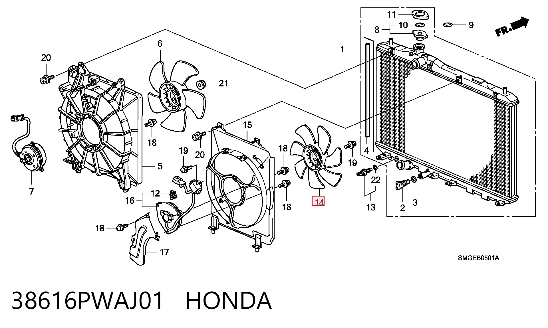 38616PWAJ01 Honda Motor del ventilador del sistema de acondicionamiento de aire