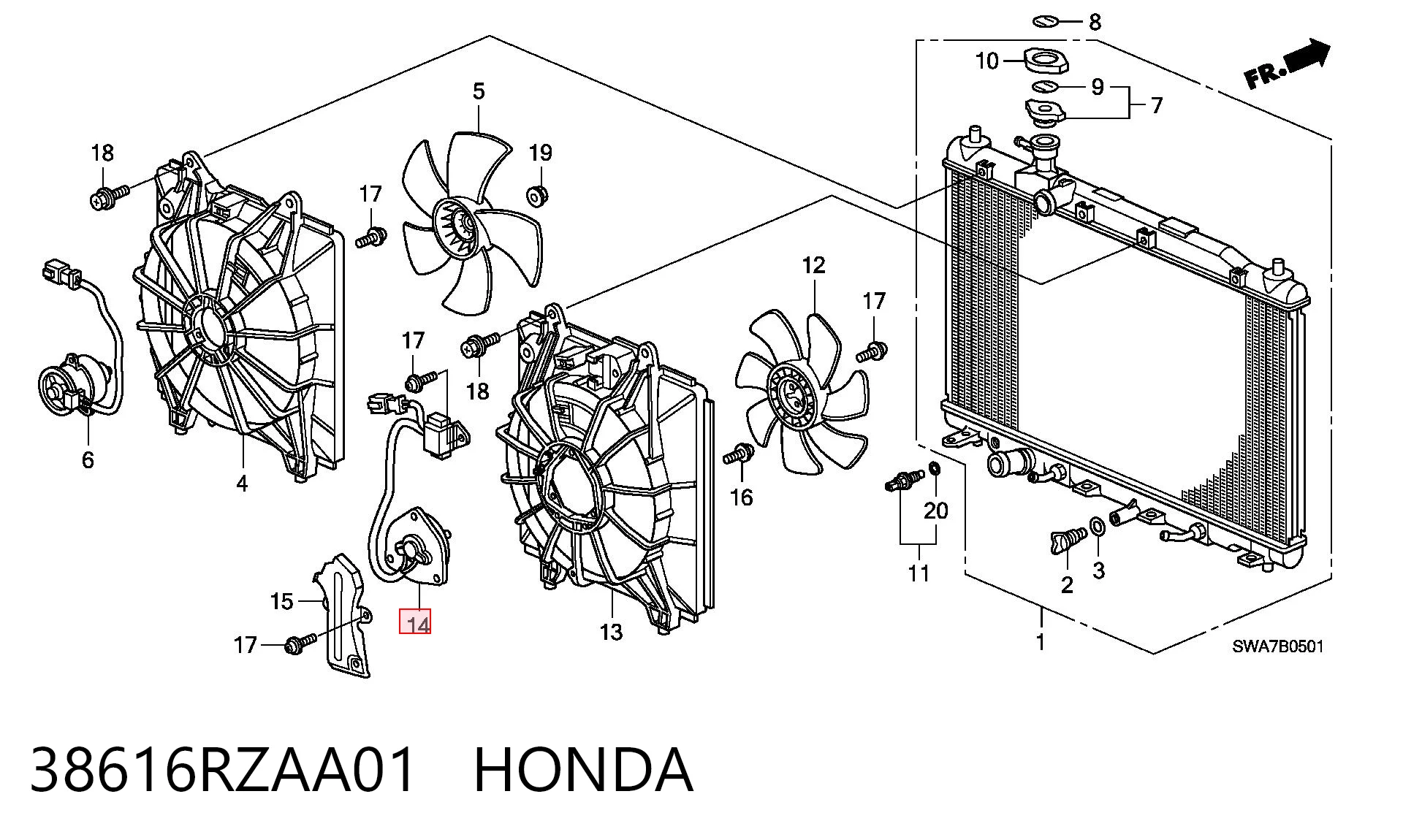 38616RZAA01 Honda Motor del ventilador del acondicionador de aire