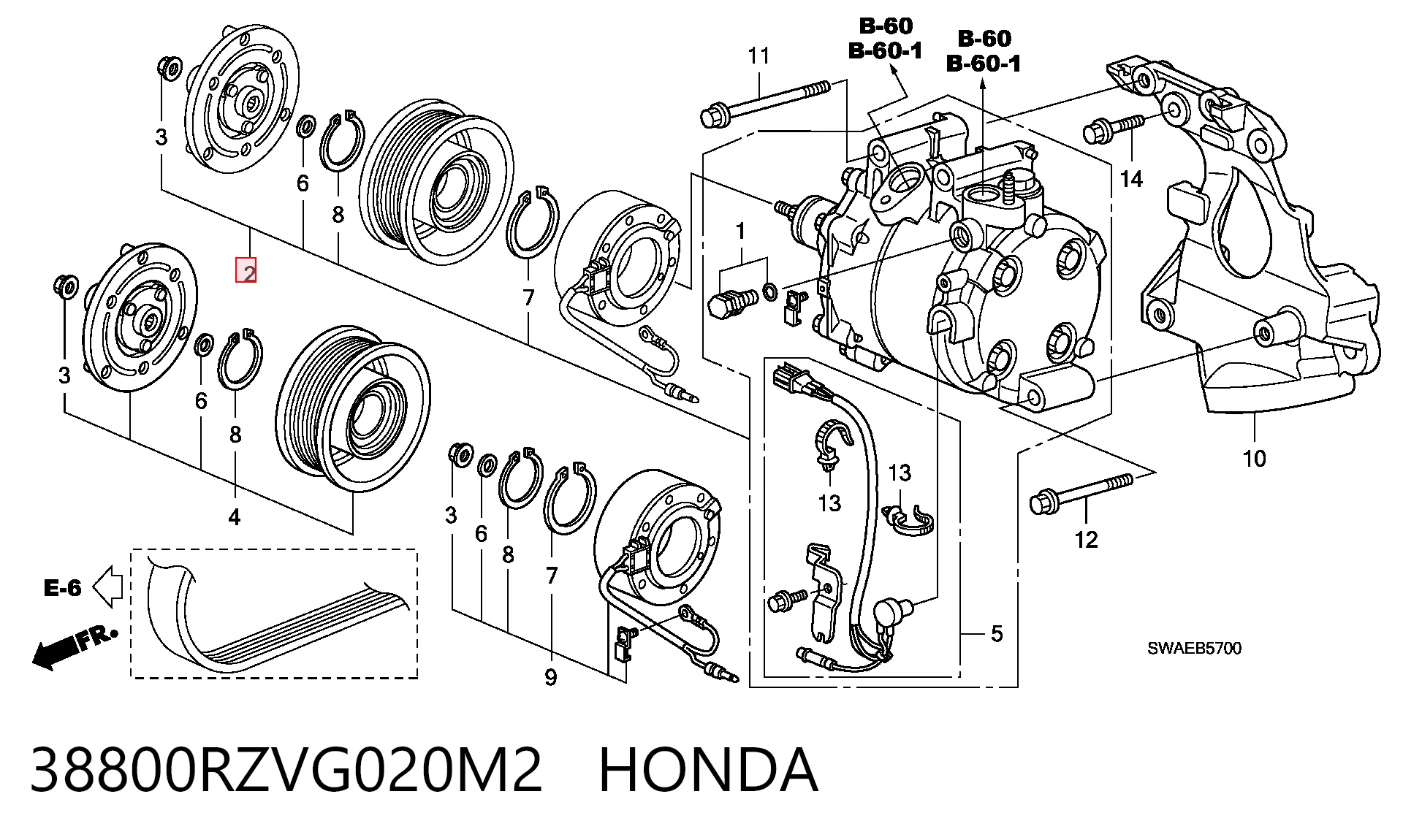 38800RZVG020M2 Honda Compresor climatizador