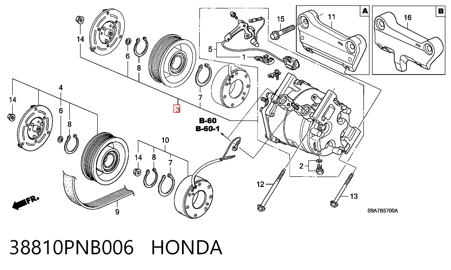 38810PNB006 Honda Compresor climatizador
