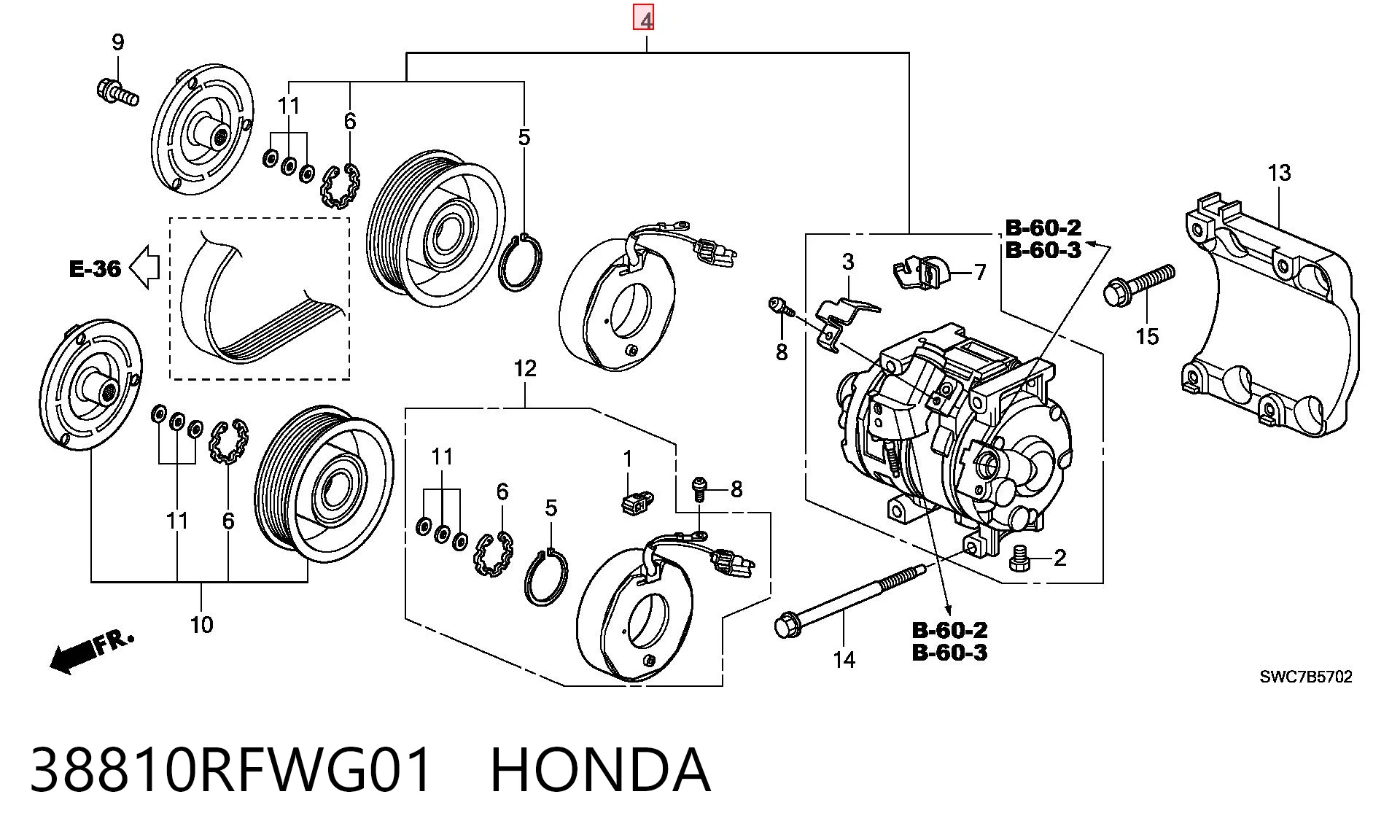 38810RFWG01 Honda Compresor climatizador