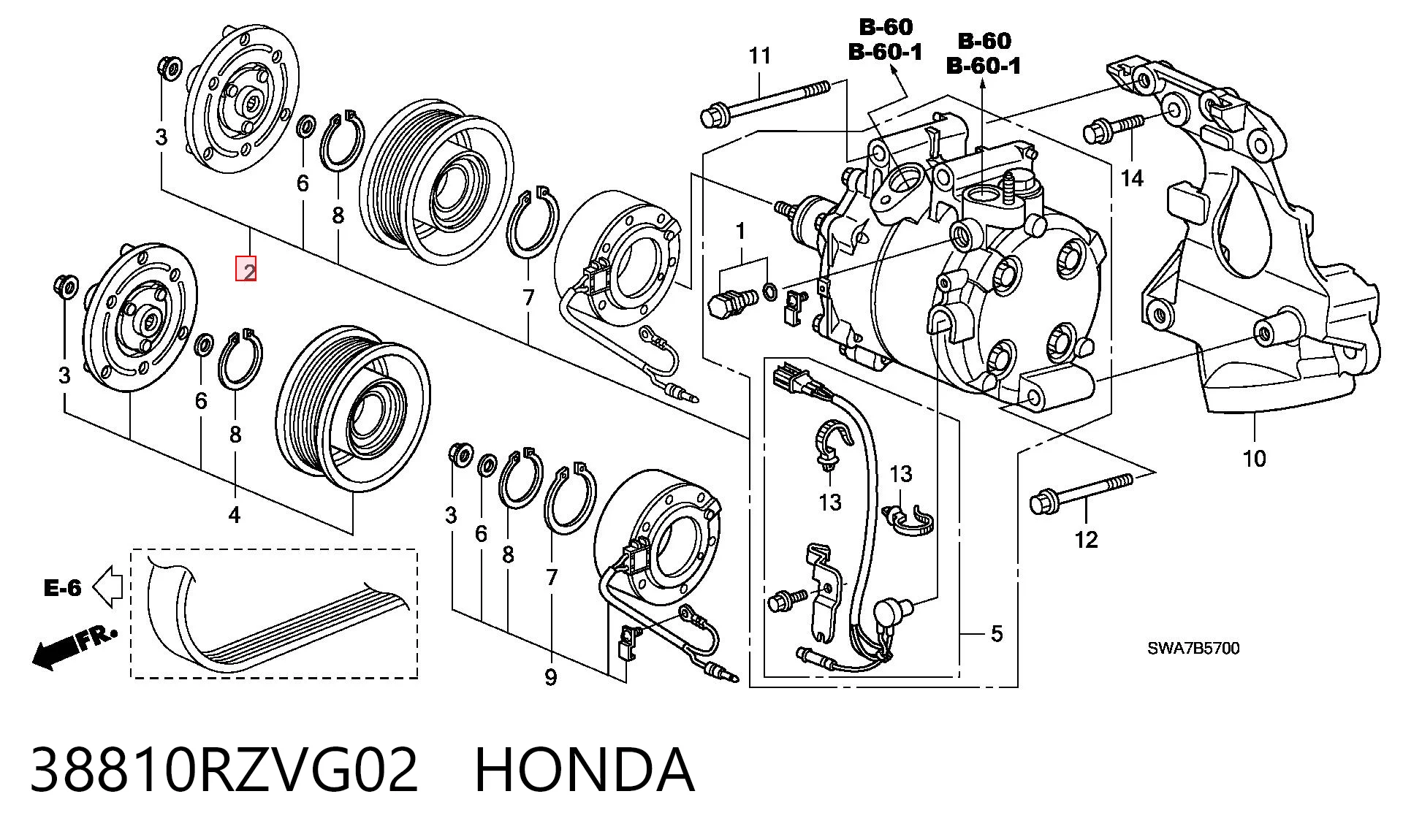 38810RZVG02 Honda Compresor climatizador