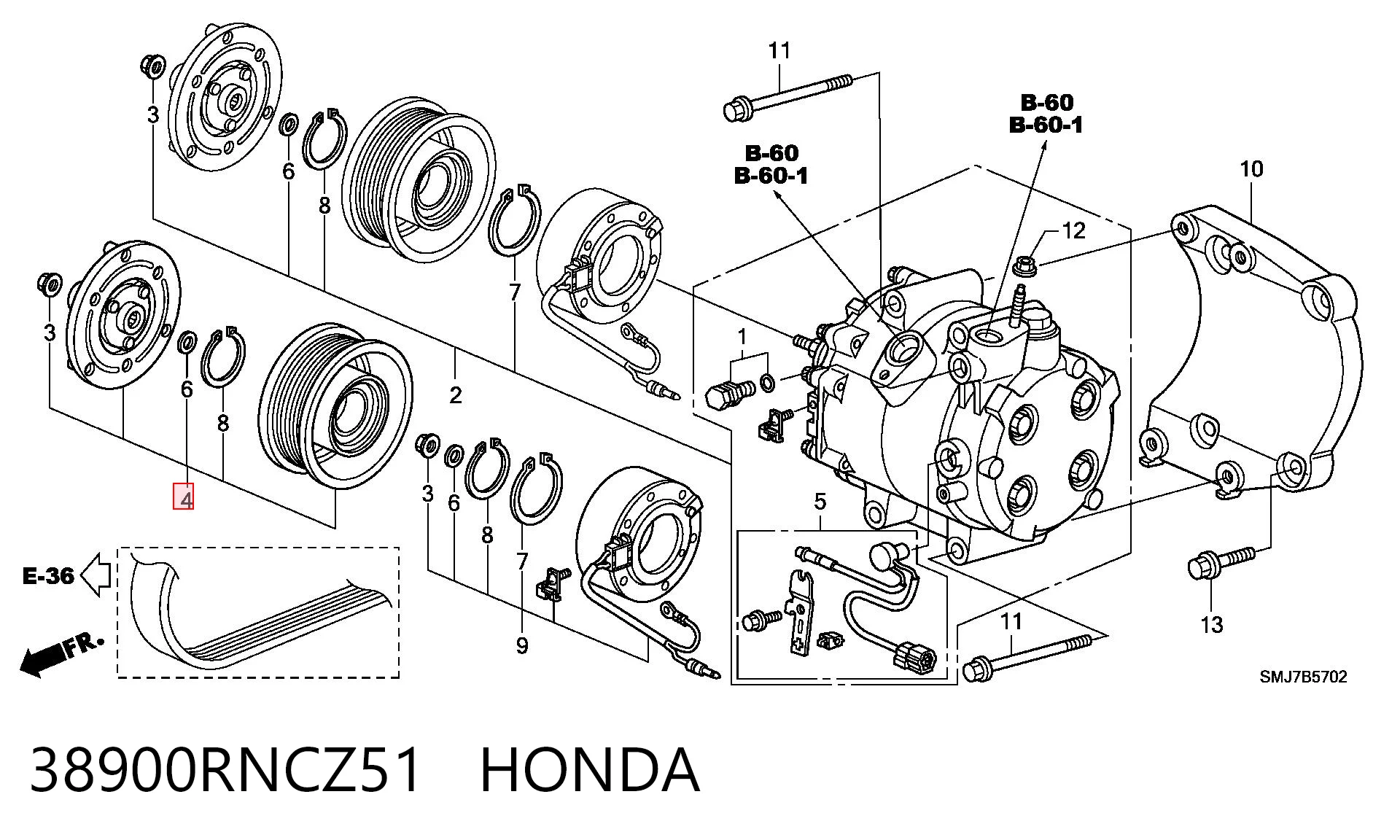 38900RNCZ51 Honda Polea del compresor de aire acondicionado