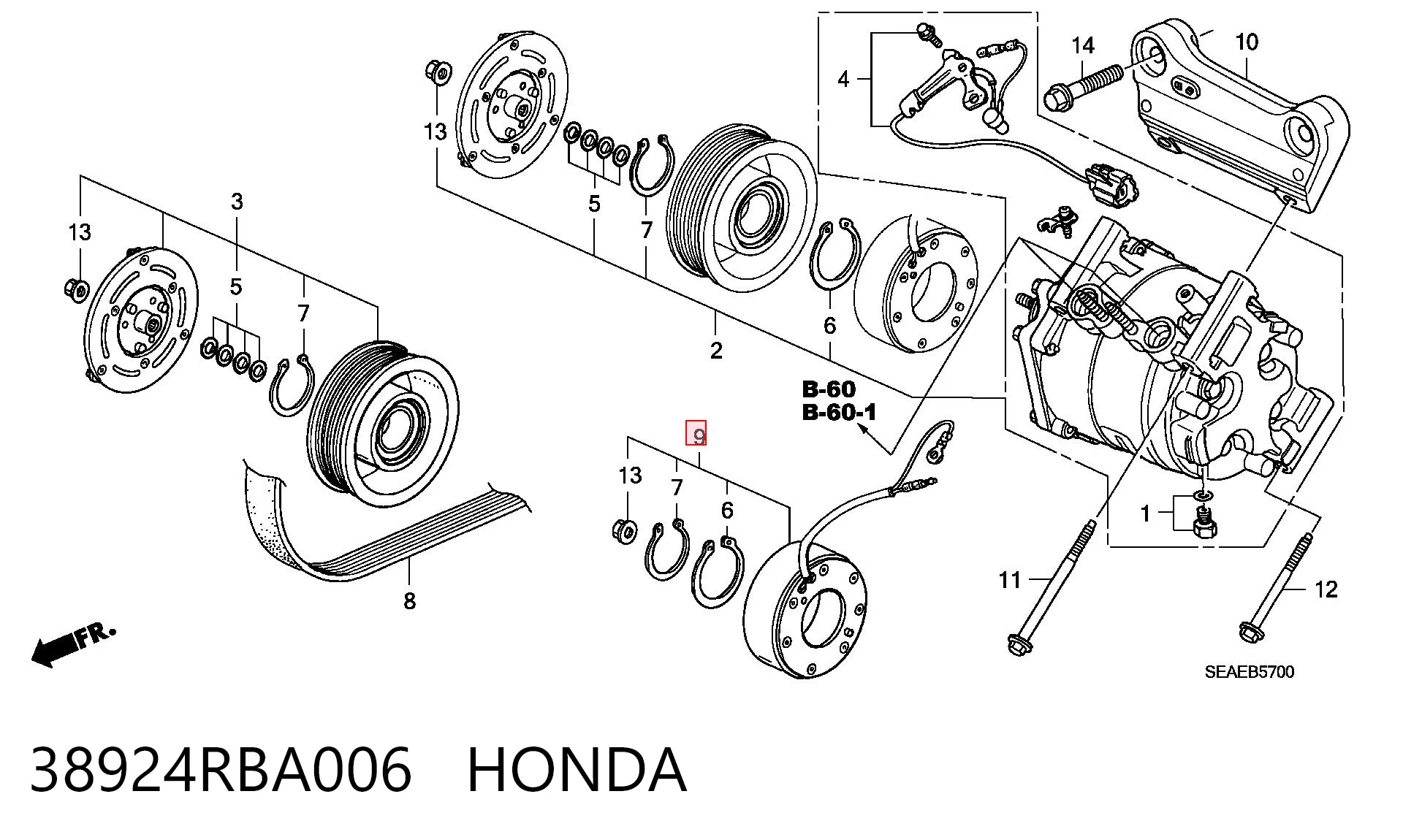Acoplamiento magnético, compresor del aire acondicionado 38924RBA006 HONDA