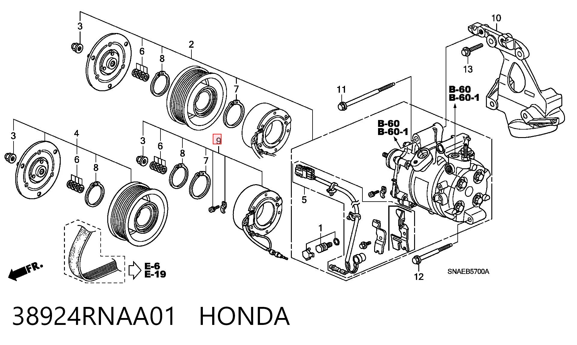 38924RNAA01 Honda Polea del compresor del aire acondicionado