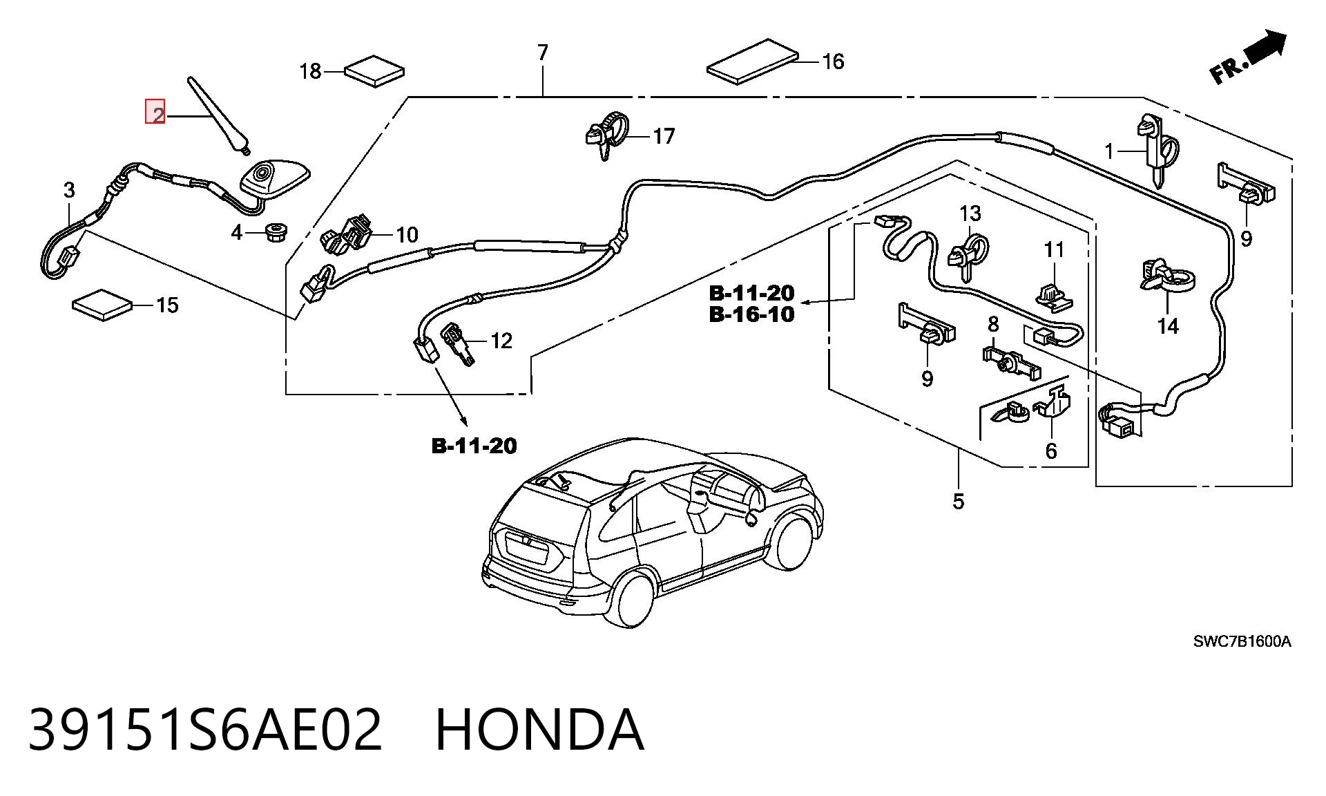 39151S6AE02 Honda Vástago de antena