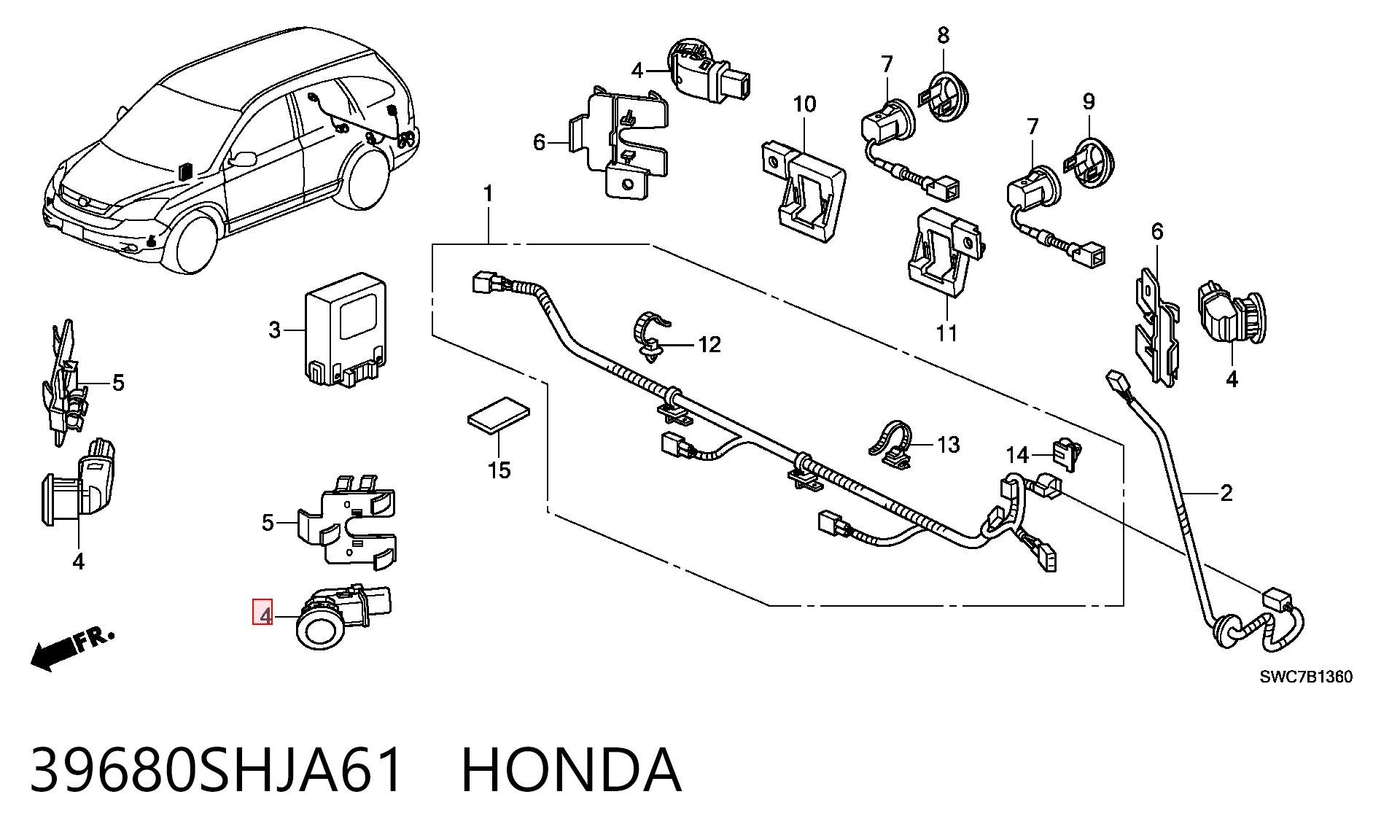 39680SHJA61 Honda Sensor de estacionamiento delantero