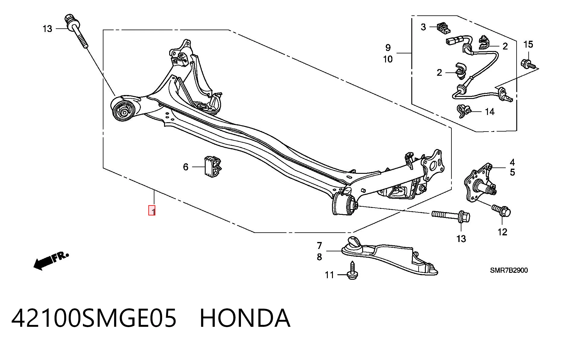 42100SMGE05 Honda Subchasis trasero soporte motor