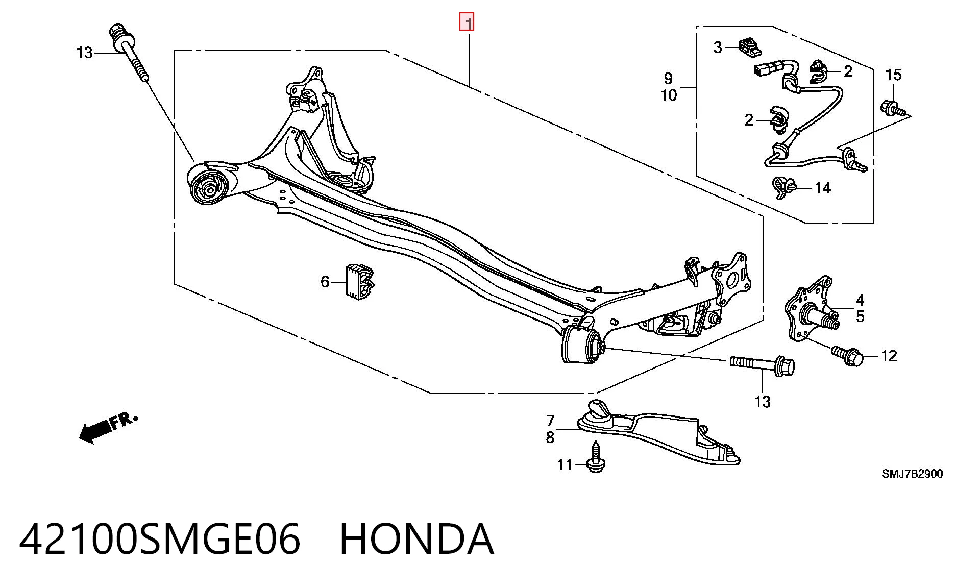 42100SMGE06 Honda Subchasis trasero soporte motor
