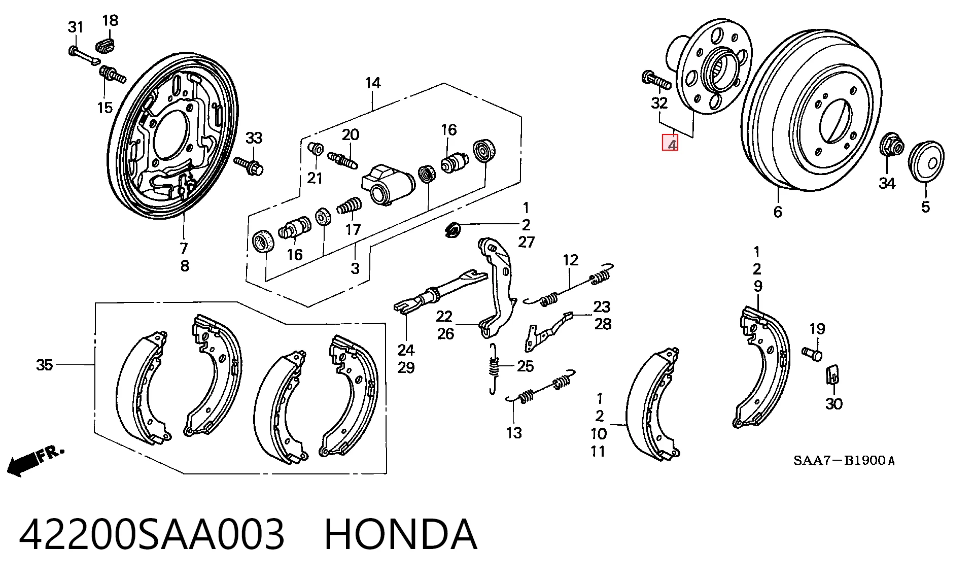42200SAA003 Honda Buje de rueda trasero