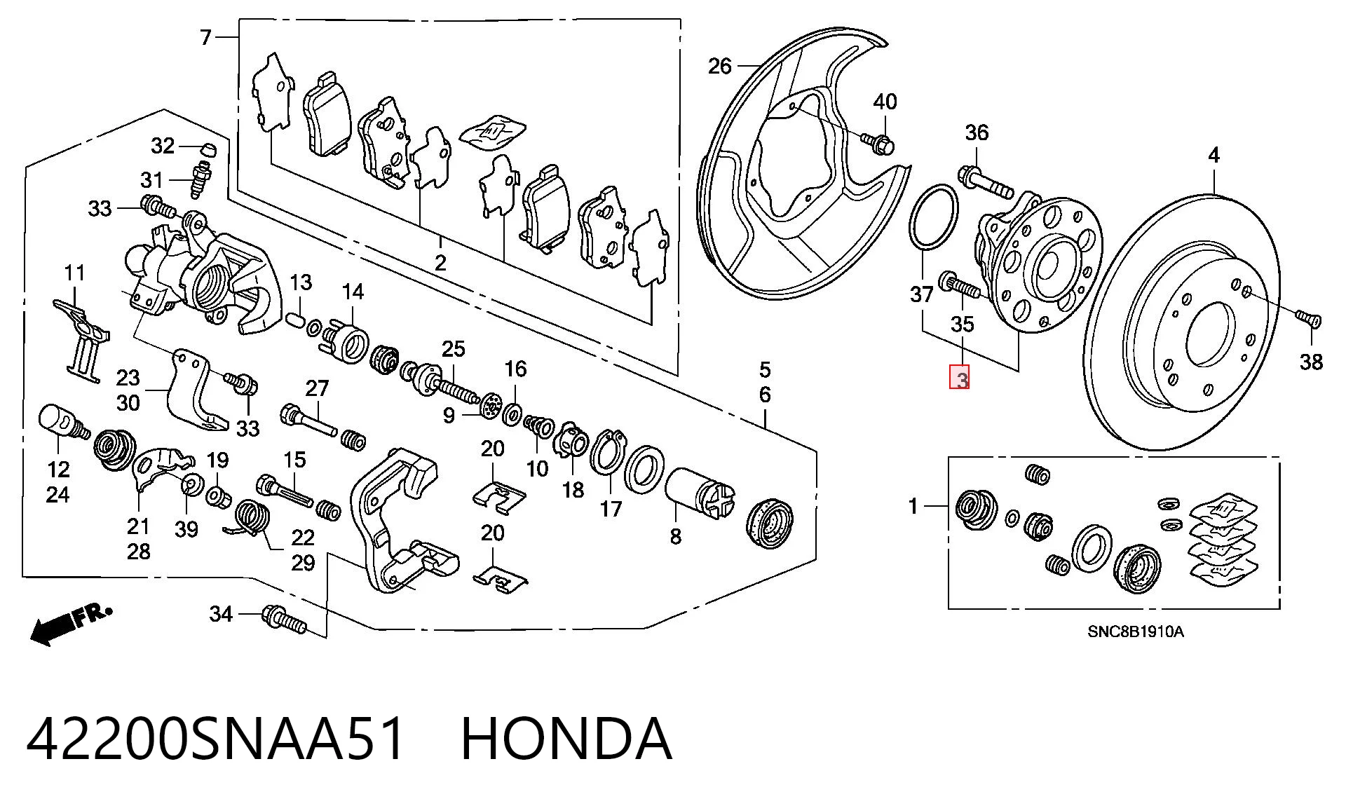 42200SNAA51 Honda Buje de rueda trasero