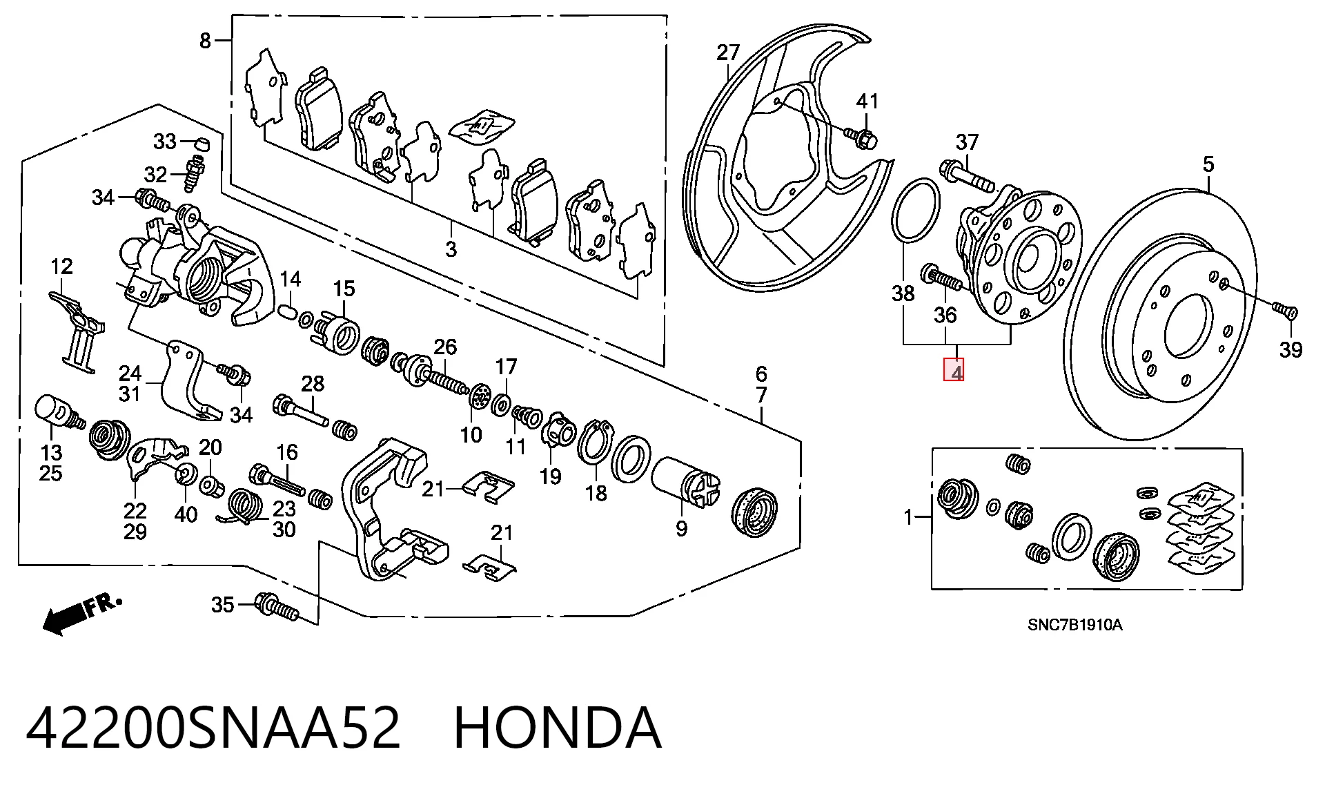 42200SNAA52 Honda Buje de rueda trasero