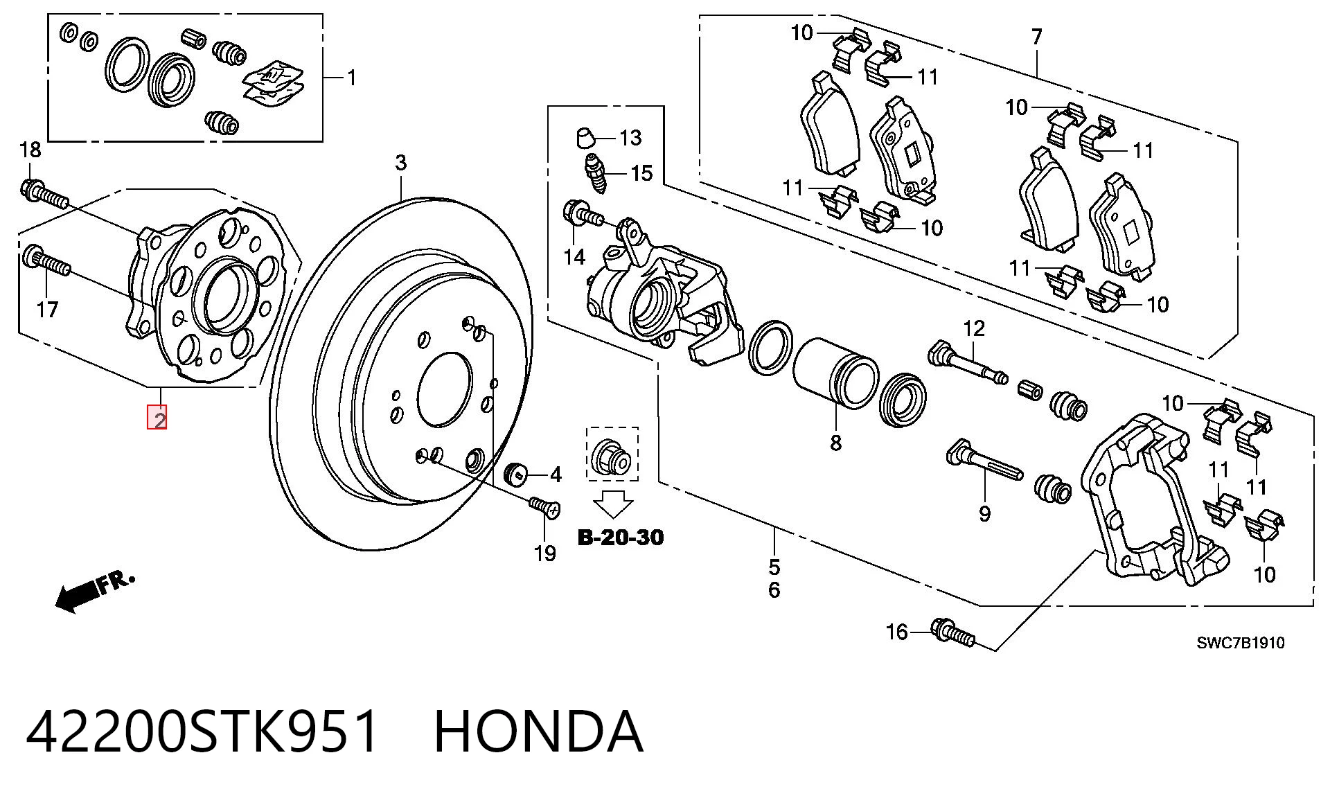42200STK951 Honda Buje de rueda trasero