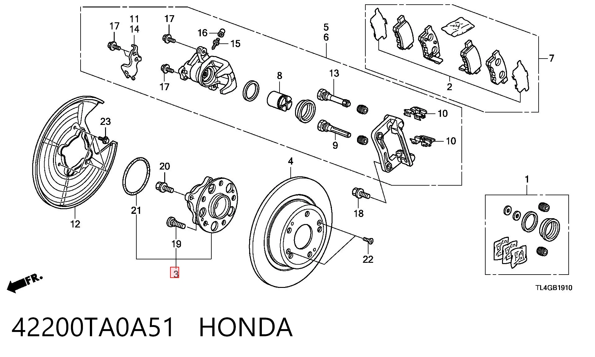 42200TA0A51 Honda Buje de rueda trasero
