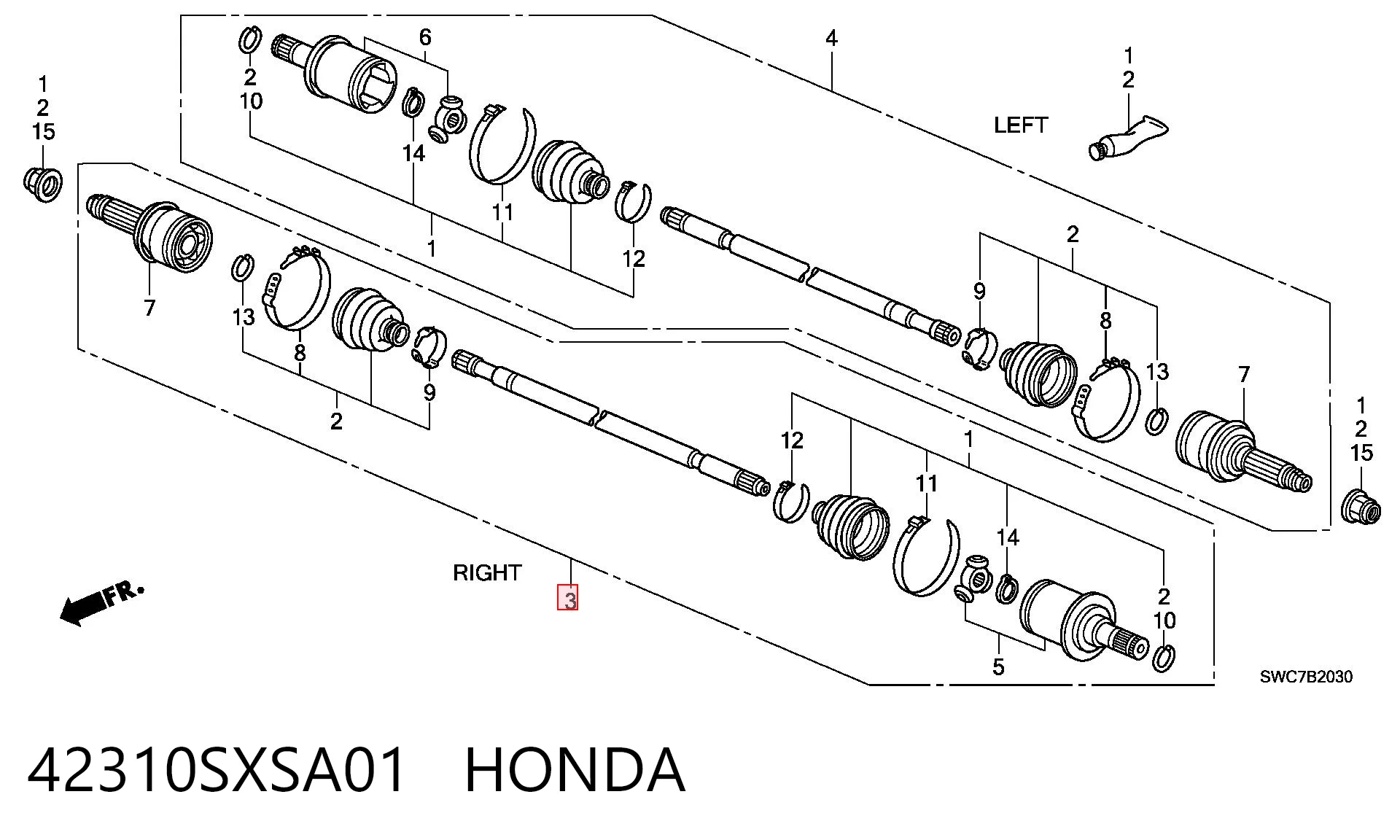 42310SXSA01 Honda Palier trasero derecho