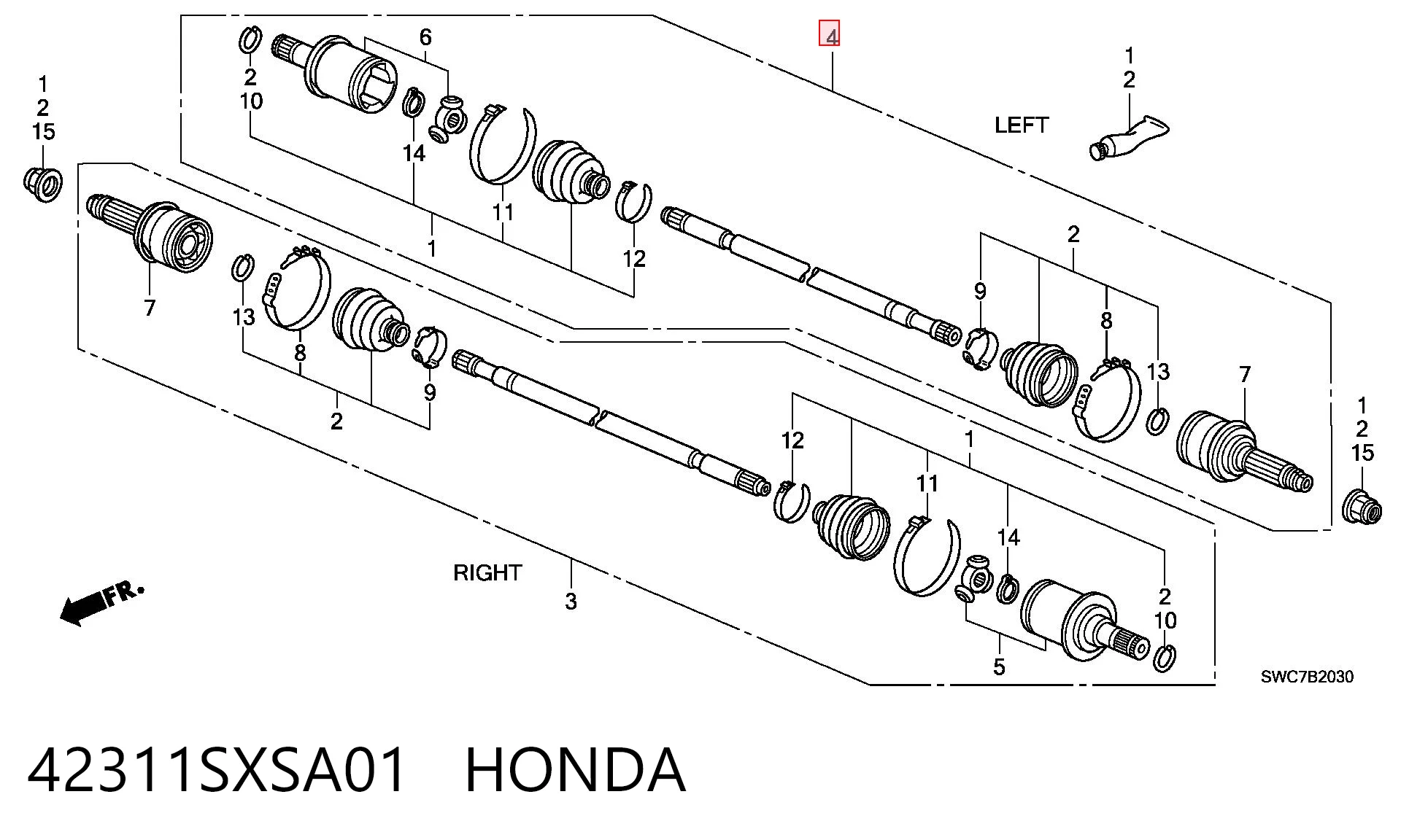 42311SXSA01 Honda Semieje trasero izquierdo