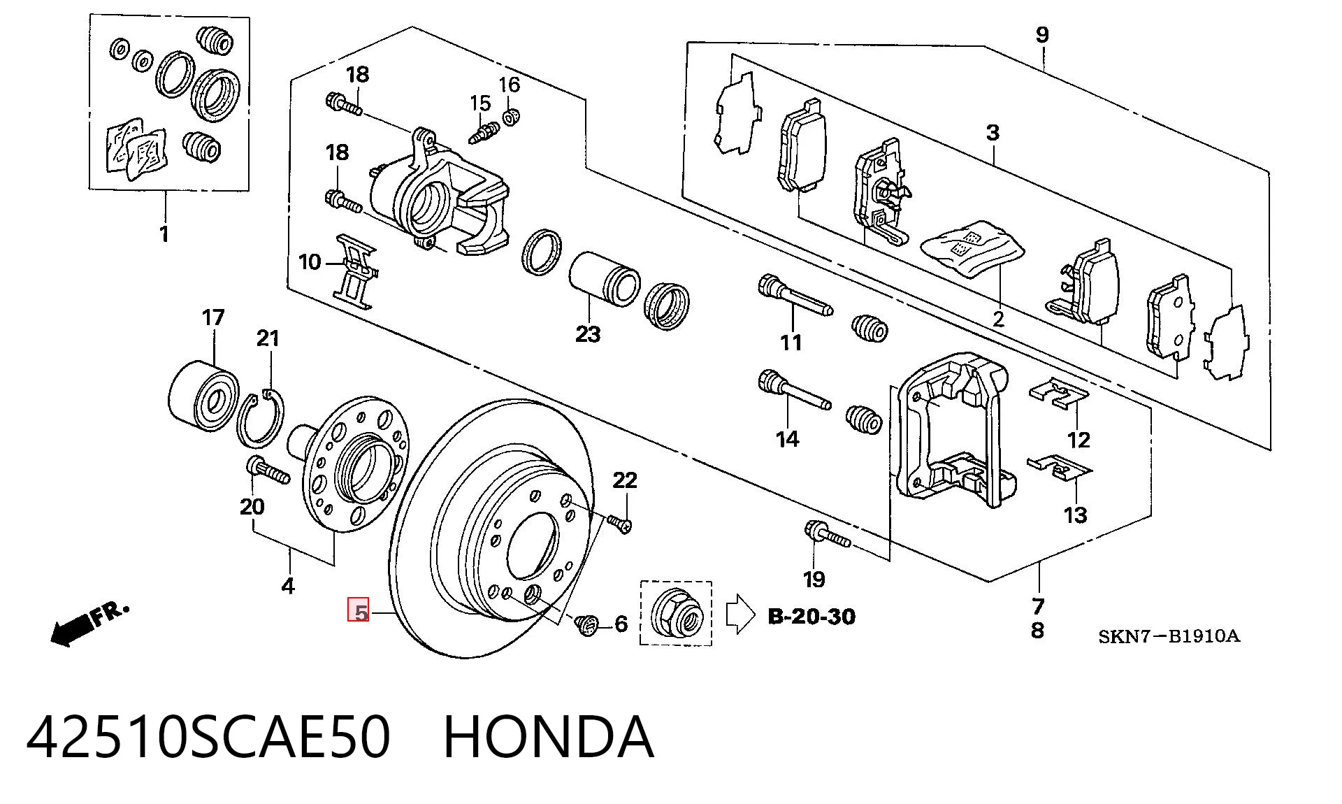 42510SCAE50 Honda Freno de disco trasero
