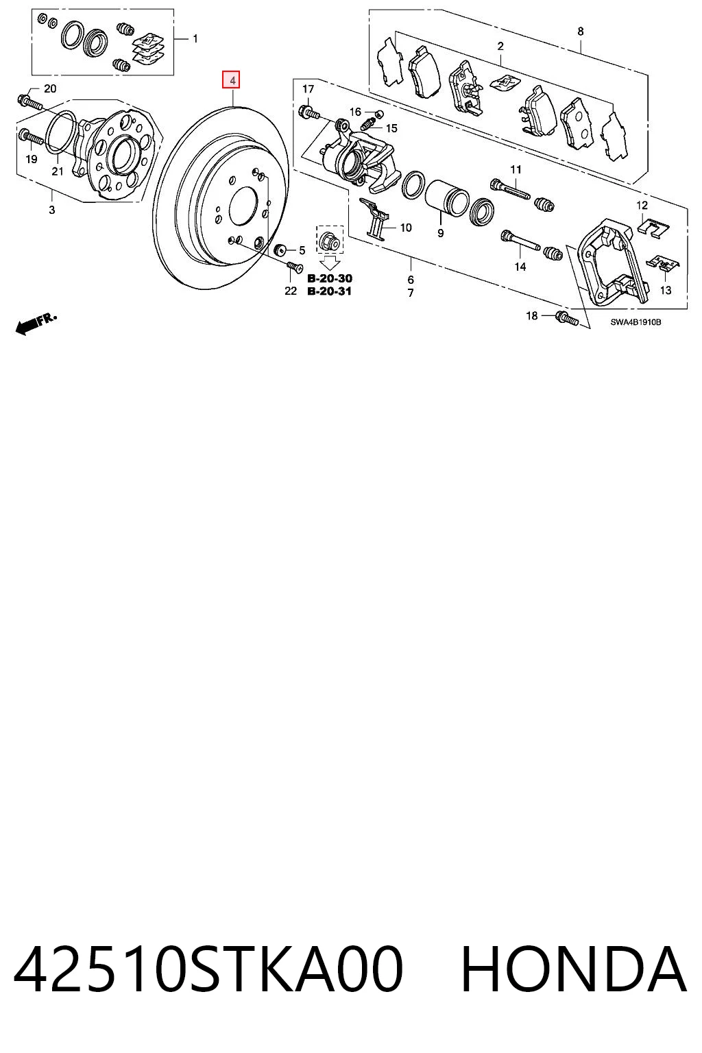 42510STKA00 Honda Freno de disco trasero