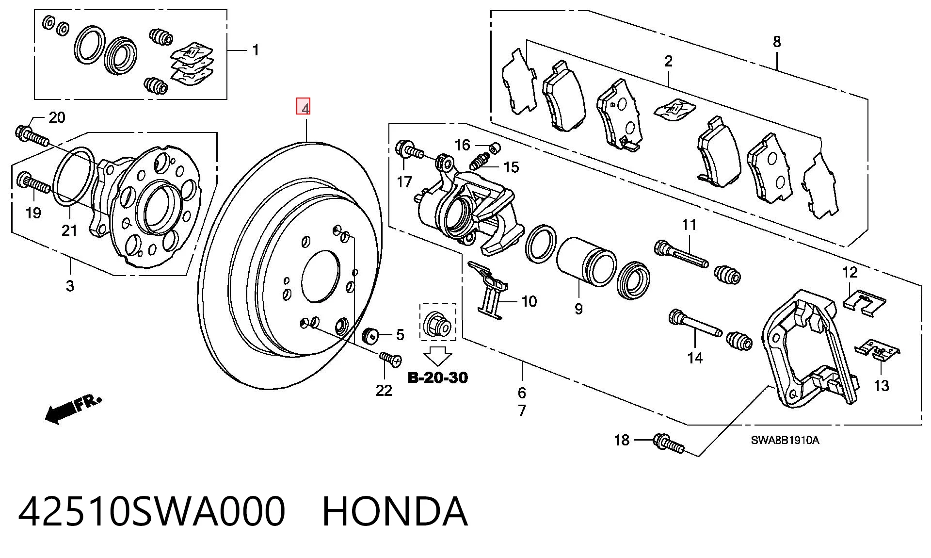 42510SWA000 Honda Freno de disco trasero