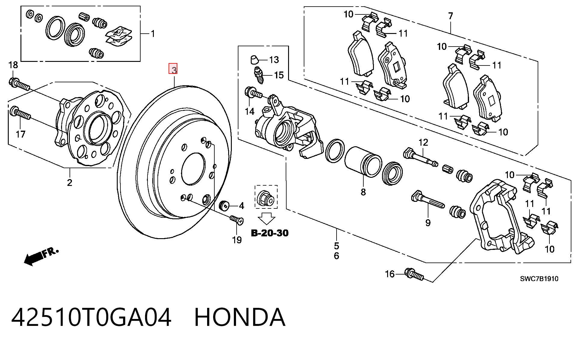 42510T0GA04 Honda Freno de disco trasero