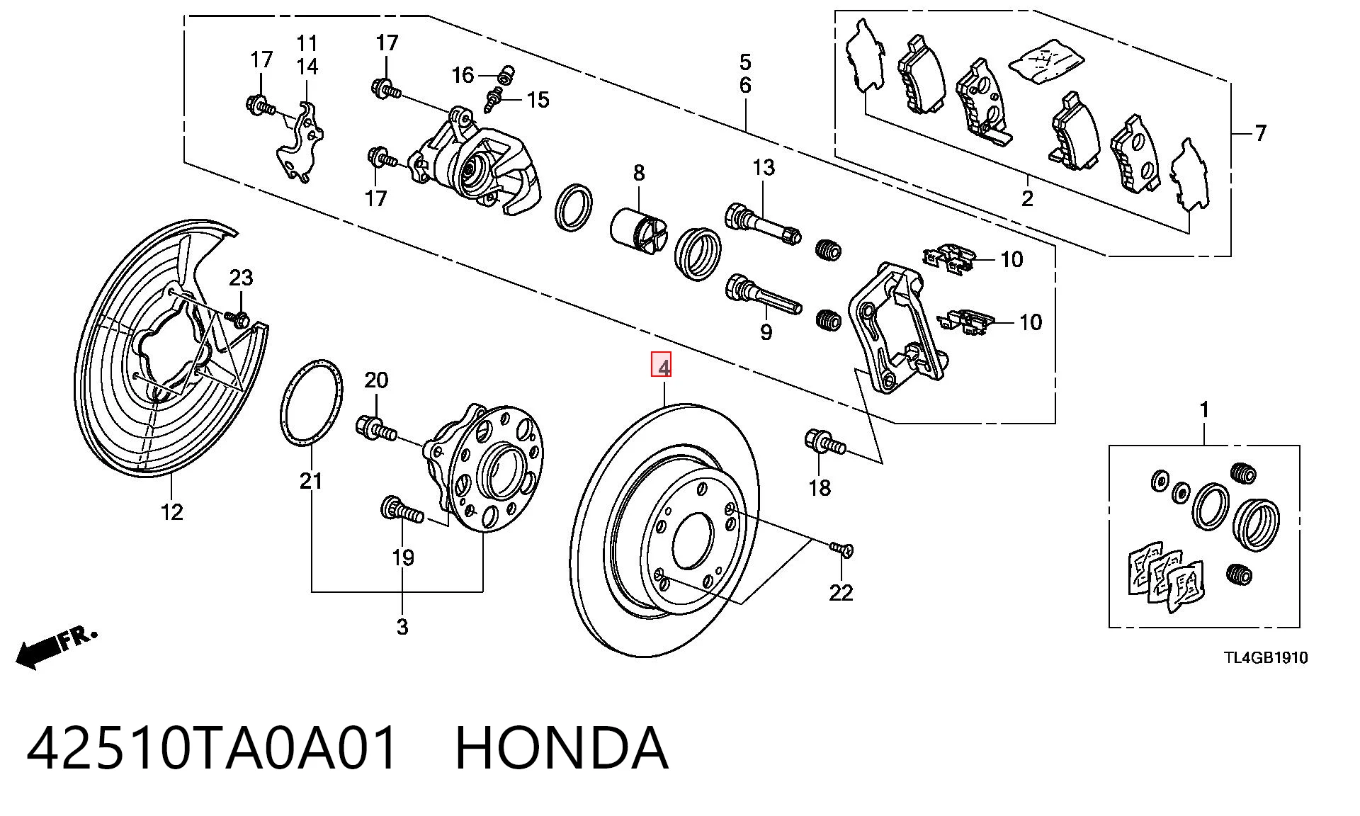 42510TA0A01 Honda Freno de disco trasero