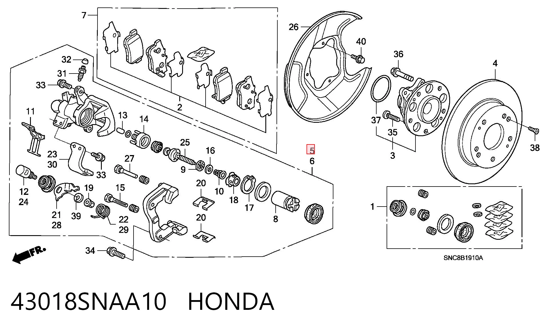 43018SNAA10 Honda Pinza de freno trasera derecha