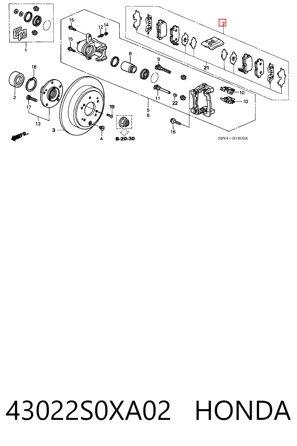 43022S0XA02 Honda Pastillas freno traseras