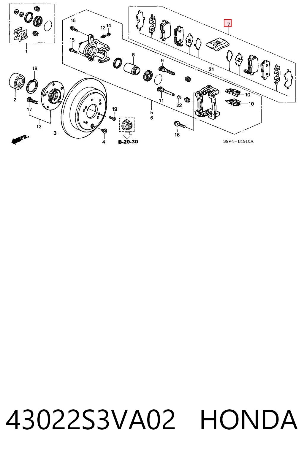 43022S3VA02 Honda Pastillas freno traseras